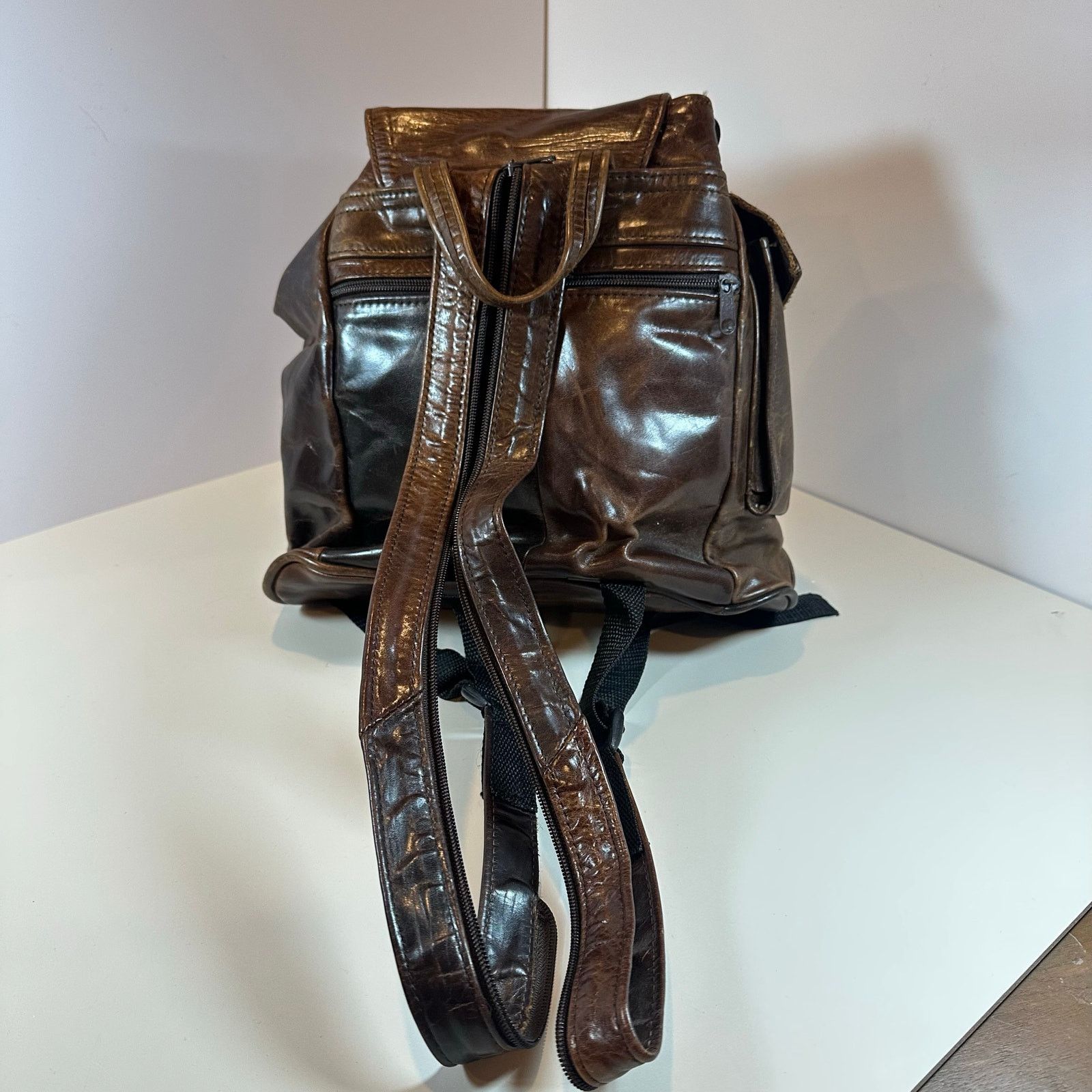 Other Brown Leather Backpack Satchel Zip Up Slingback Straps Size ONE SIZE - 3 Thumbnail
