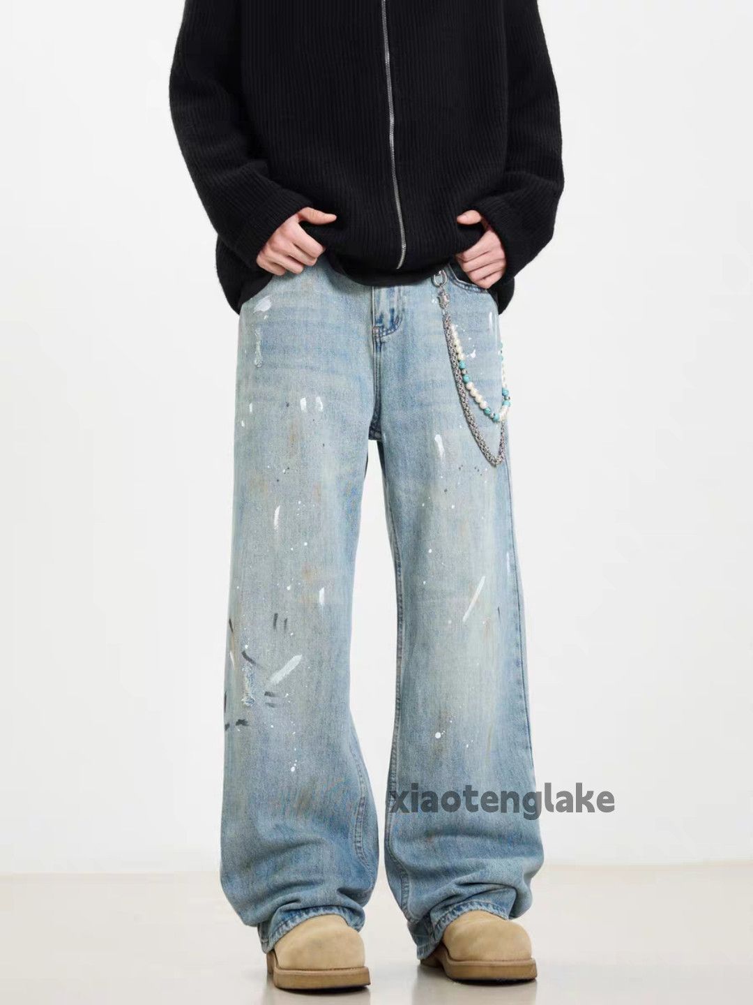Jean × Vintage washed faded cleanfit paint loose baggy jeans Size US 32 / EU 48 - 4 Thumbnail