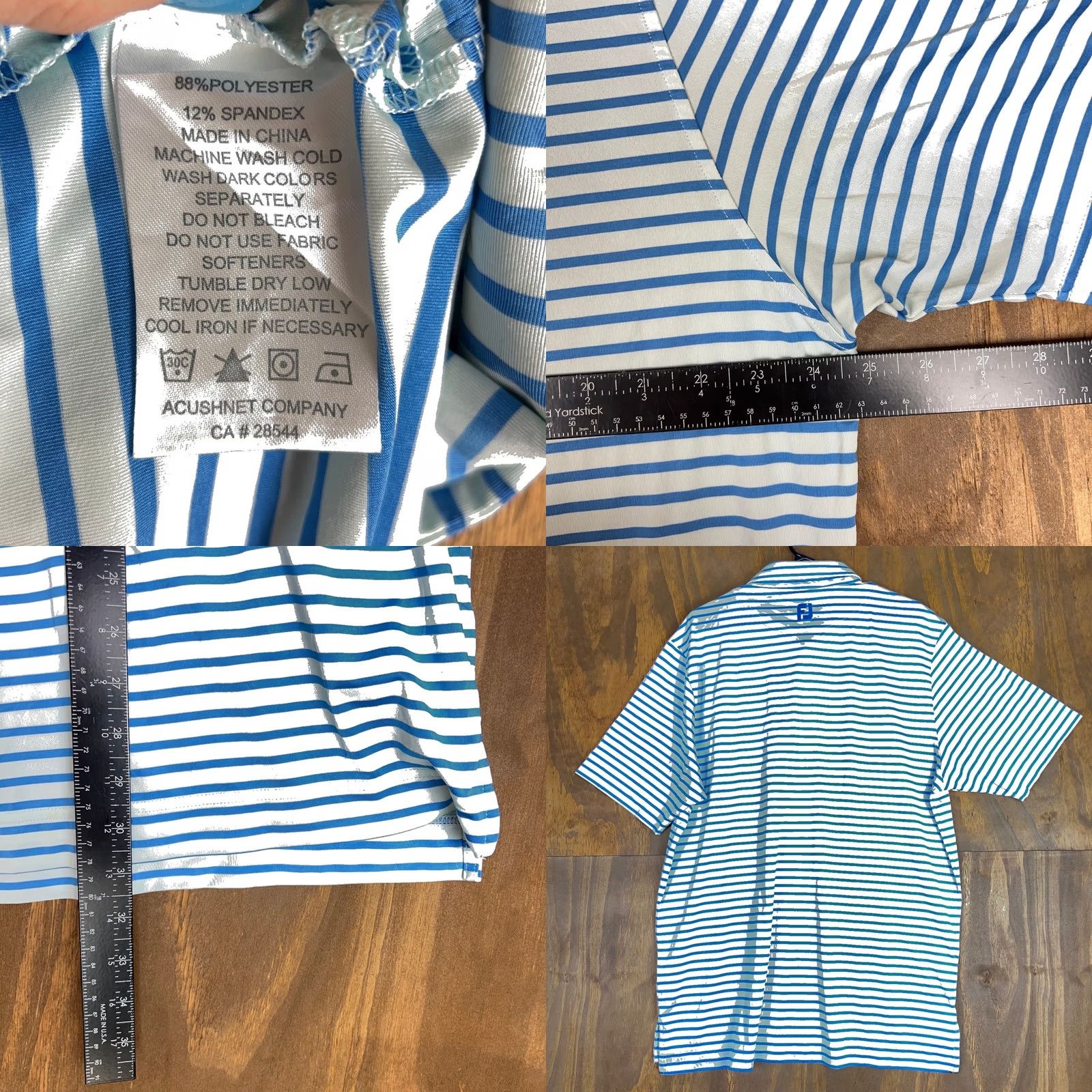 Footjoy FootJoy Mens Shirt Blue Striped Polo Athletic Short Sleeve Button-Down Collared L Size US L / EU 52-54 / 3 - 8 Thumbnail