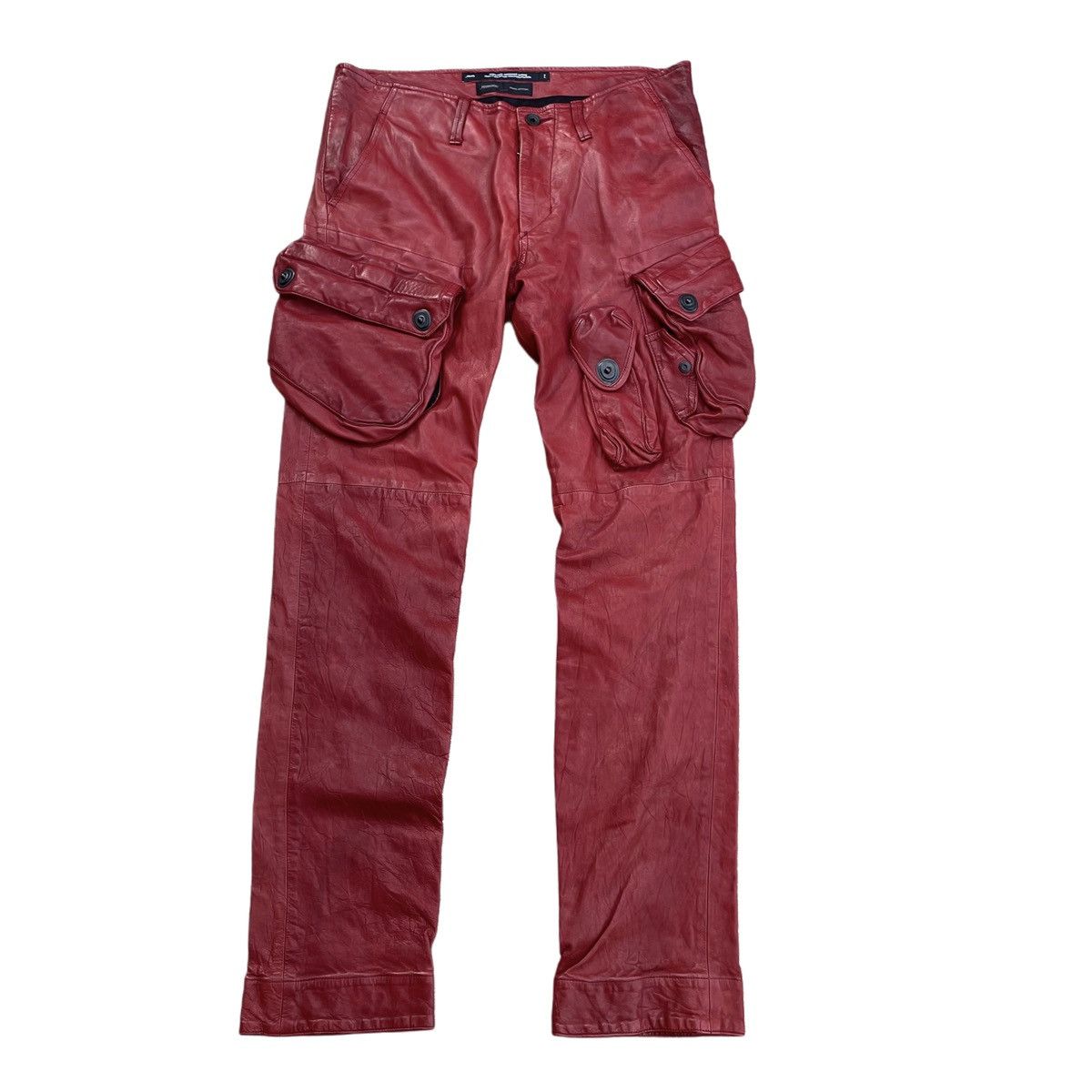 Julius Julius FW21 Red Leather Gas Mask Cargo Pants Size US 34 / EU 50 - 1 Thumbnail