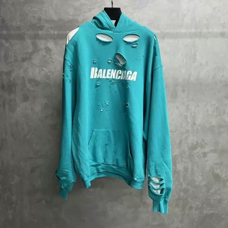 Balenciaga Balenciaga Blue Distressed Logo Hoodie - dmc Size US XS / EU 42 / 0 - 1 Thumbnail