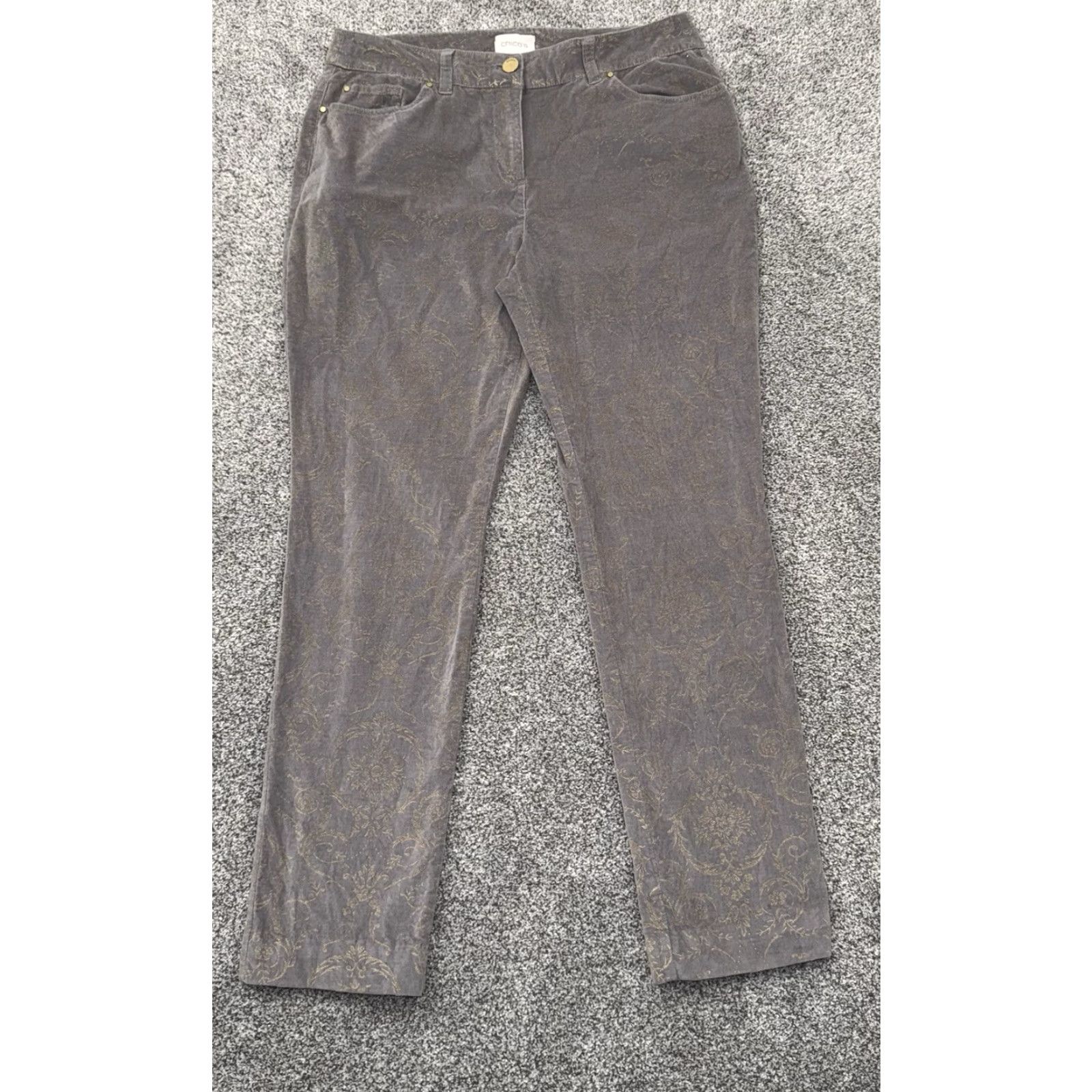 Vintage Chico's Pants Women Sz 0 Velvet Baroque Embellished Whimsigoth Boho Romantic Chic Casual Style Ankle HIp? Size 25" / US 0 / IT 36 - 2 Thumbnail