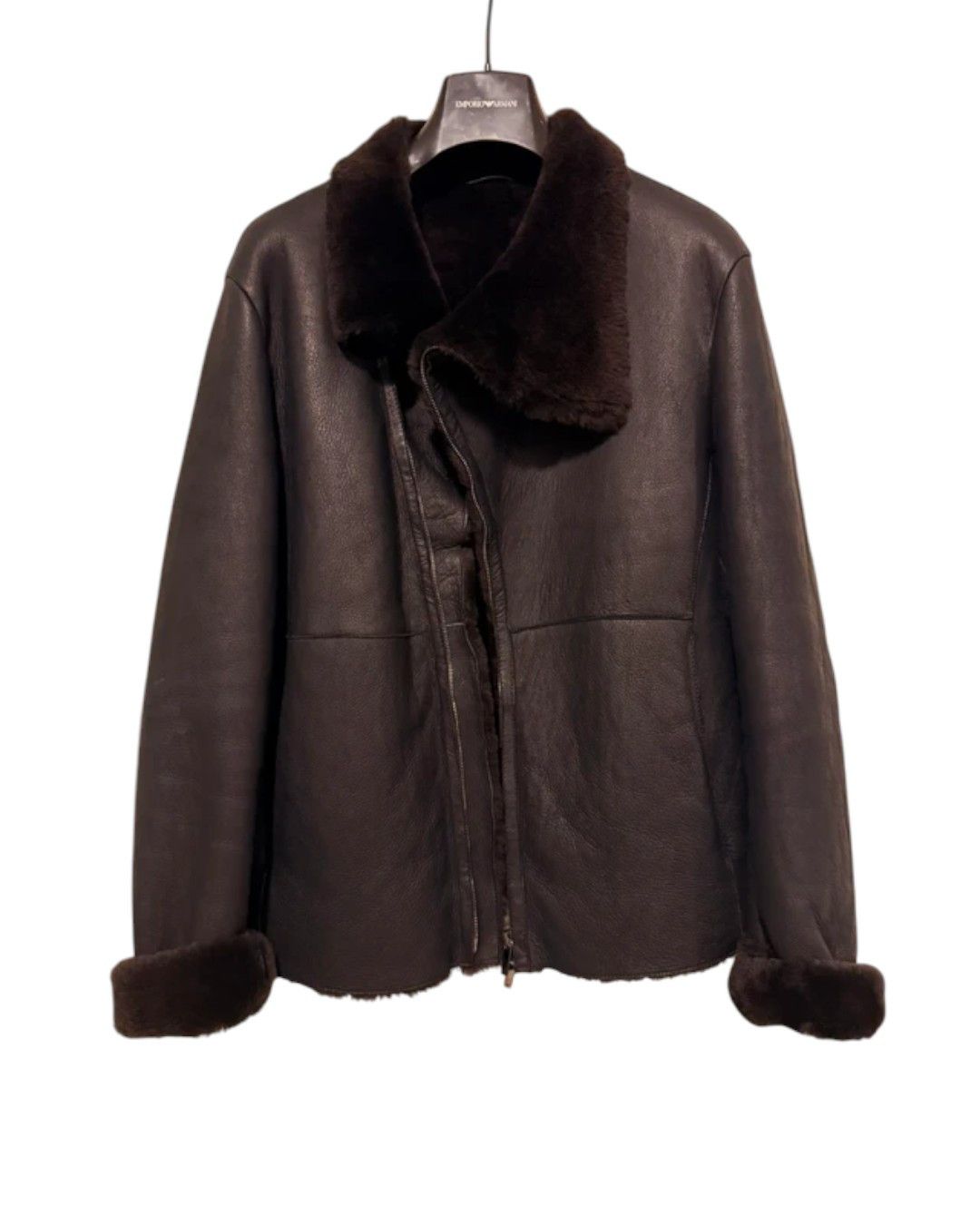 Emporio Armani ASYMMETRIC ZIP SHEARLING LEATHER COAT JACKET Size US M / EU 48-50 / 2 - 3 Thumbnail