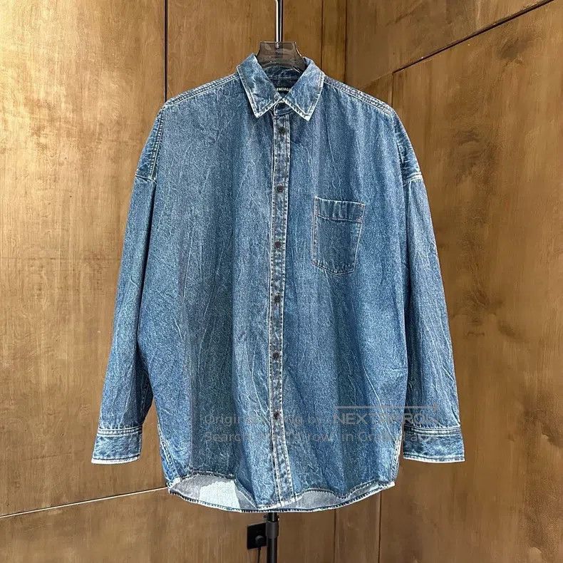 Balenciaga Balenciaga Irregular Pleats Blue Denim Long Sleeve Thin Sh Size US XS / EU 42 / 0 - 1 Thumbnail