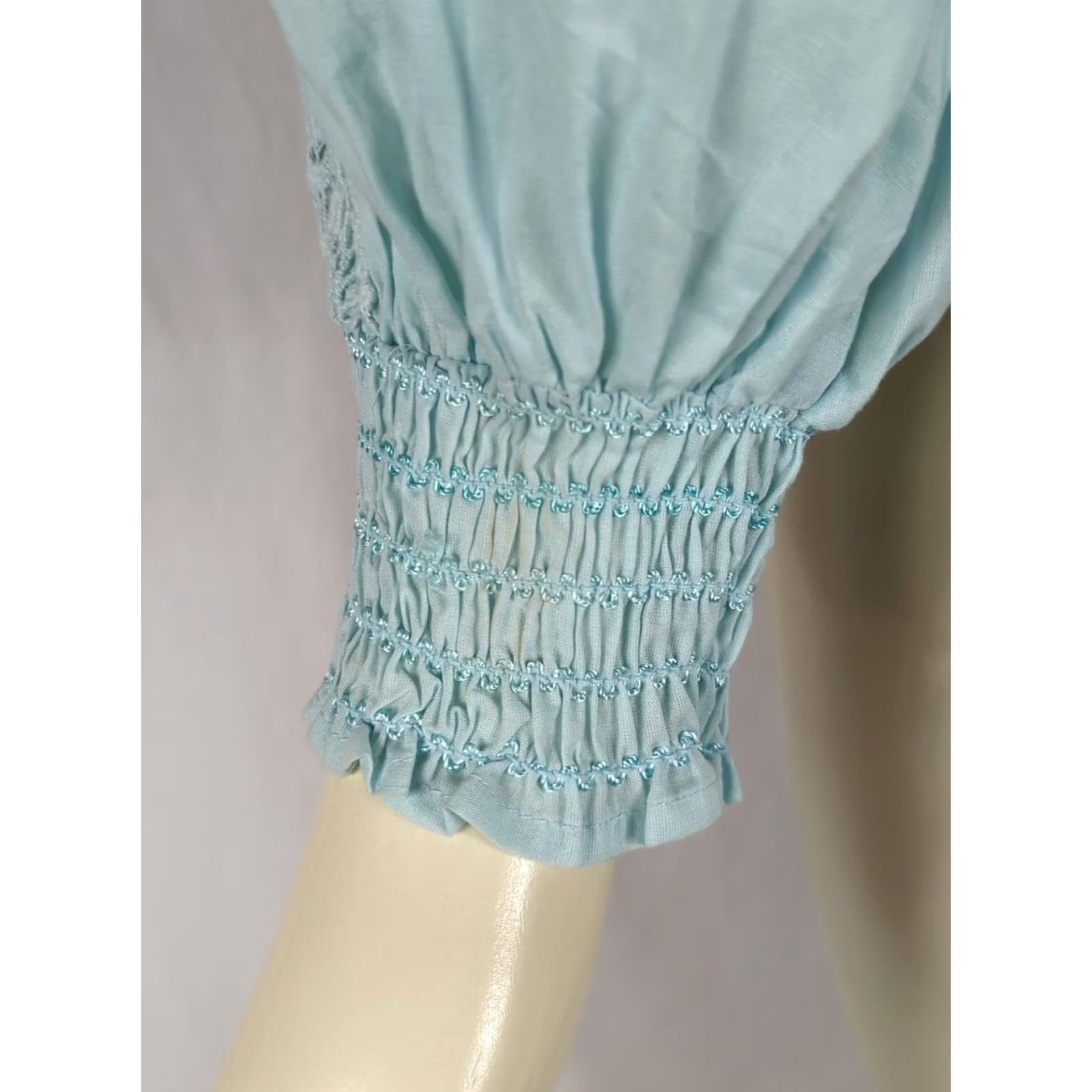 Vintage Jennifer & Grace Peasant blouse Womens M blue Lace Eyelet Shirt Boat Boho Casual Party/Cocktail Shirt Size M / US 6-8 / IT 42-44 - 3 Thumbnail