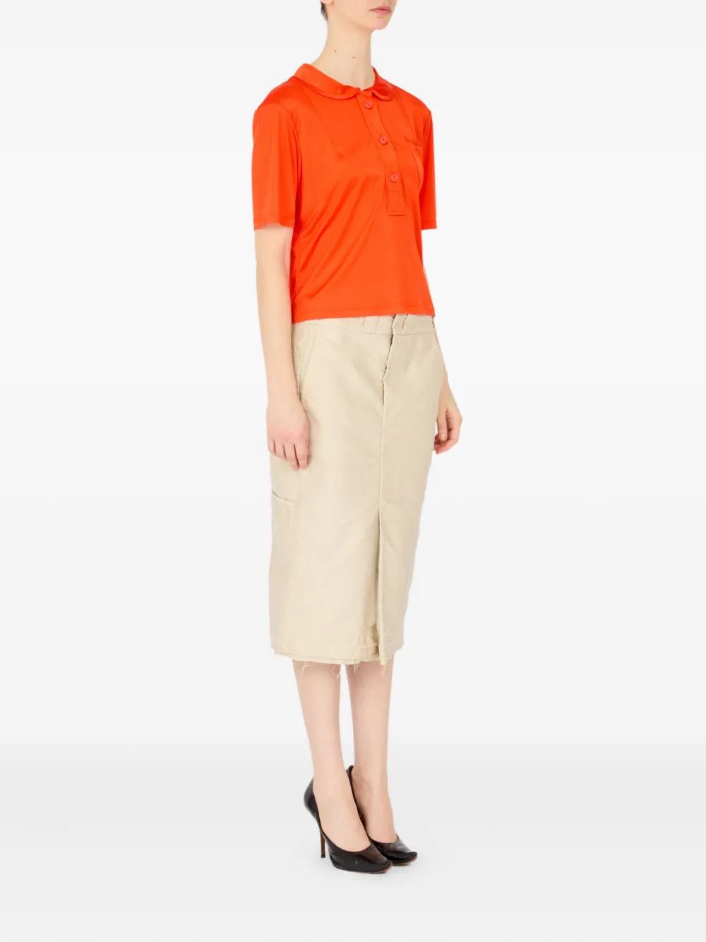 Maison Margiela o1w1db10526 Satin Polo Shirt in Volcanic Orange Size XS / US 0-2 / IT 36-38 - 3 Thumbnail