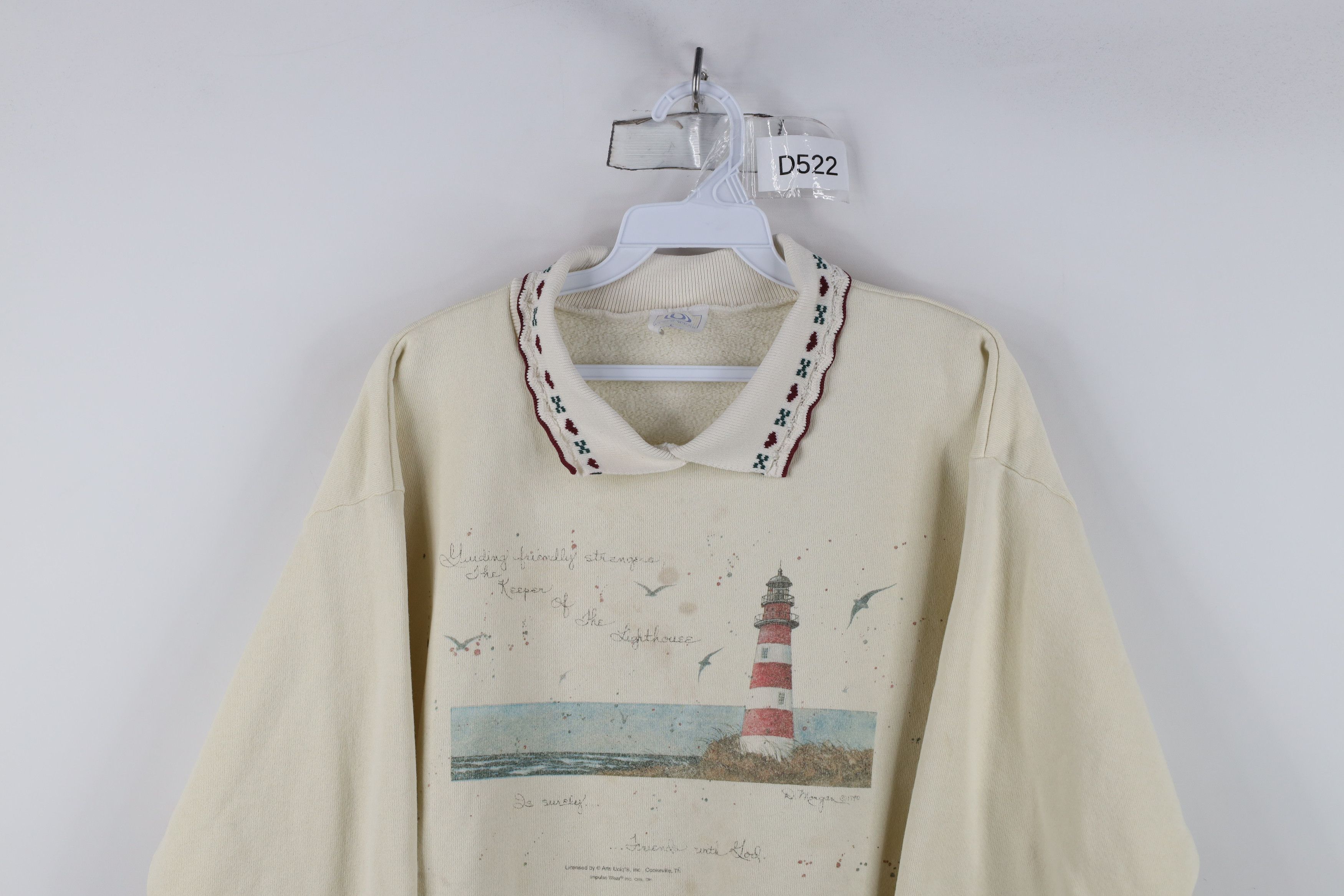 Vintage Vintage 90s Streetwear Lighthouse Collared Sweatshirt USA Size L / US 10 / IT 46 - 2 Thumbnail