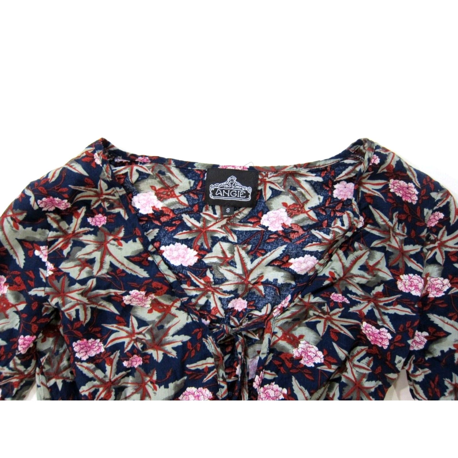 Vintage Angie Jumpsuit One-Piece Womens XS- Small Rayon Blue Floral Ruffle Flare Sleeve Short Romper 80s 90s Aloha Size 28" / US 6 / IT 42 - 4 Thumbnail