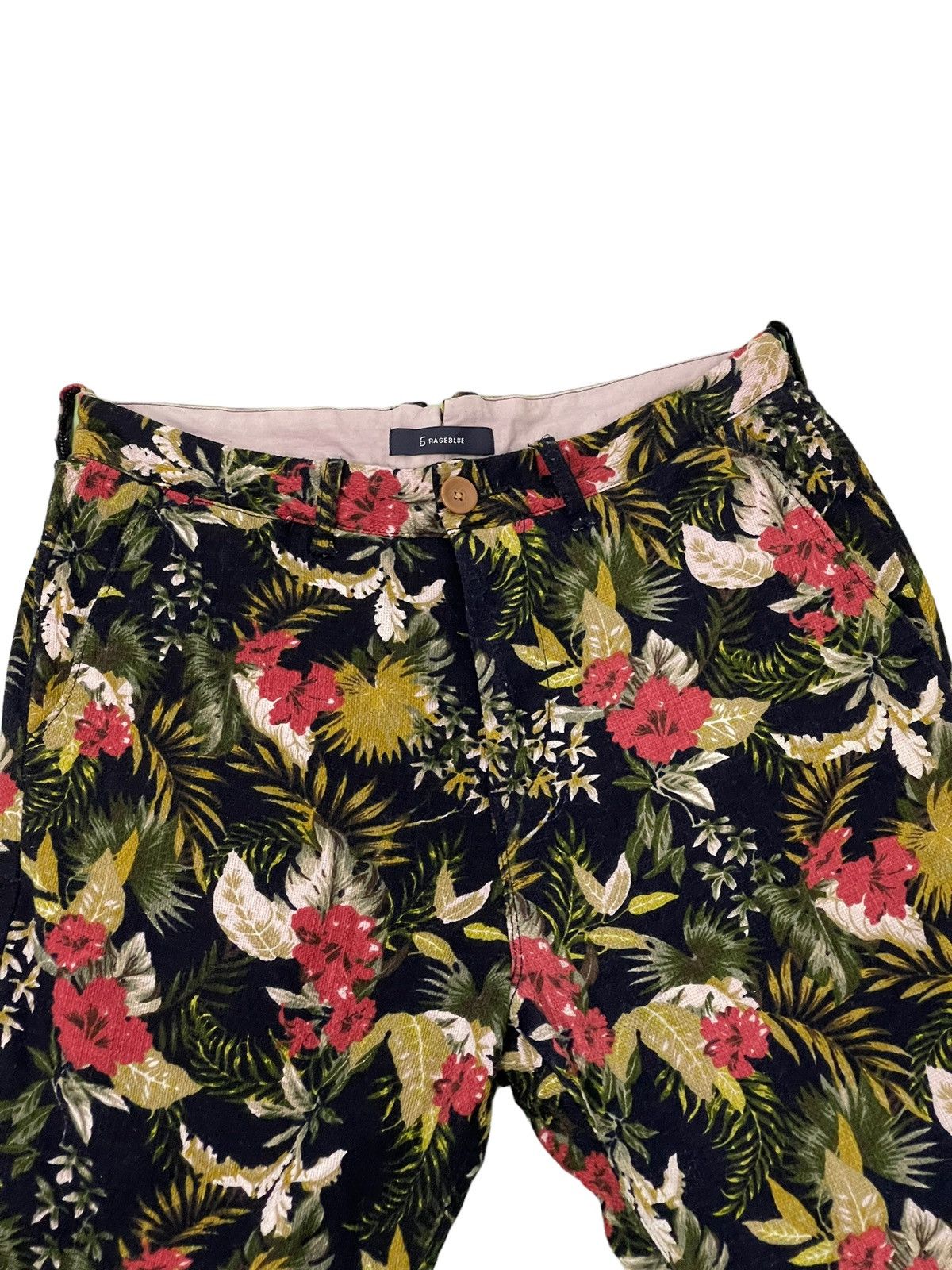 Japanese Brand Florals Hemp Rage Blue Cropped Pant Regular 7🟦0 Size US 31 - 6 Thumbnail