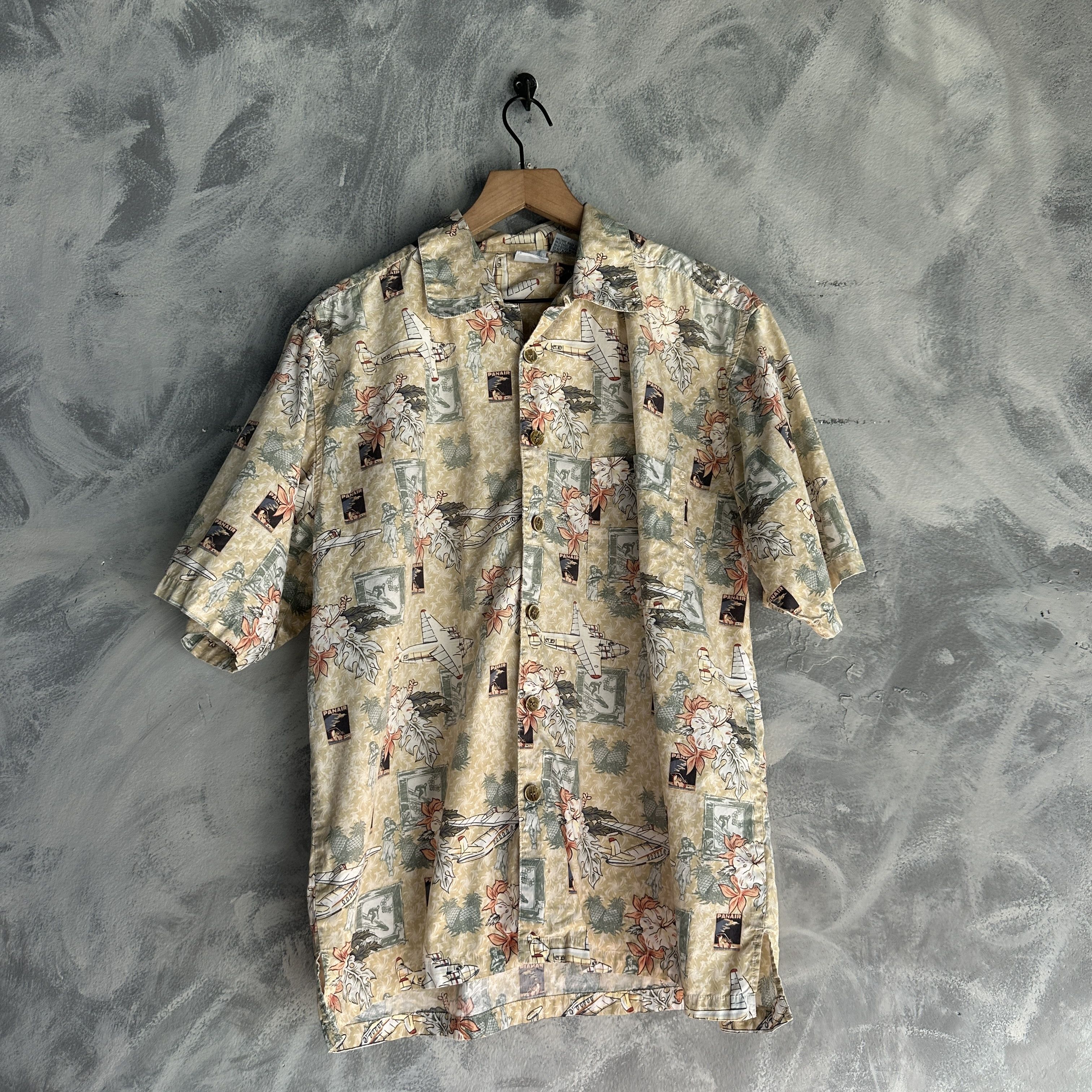 Ocean Pacific VINTAGE OP Men Button Up Shirt Medium Green Floral Airplane Size US M / EU 48-50 / 2 - 2 Thumbnail