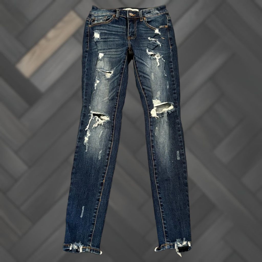 Vintage KanCan Jeans Womens 24/1 Blue Skinny Mid Rise Denim Stretch Frayed Hem Belt Loops 5-Pocket Design Estilo Slim Jeans Womens Size 42" / US 20 - 1 Thumbnail