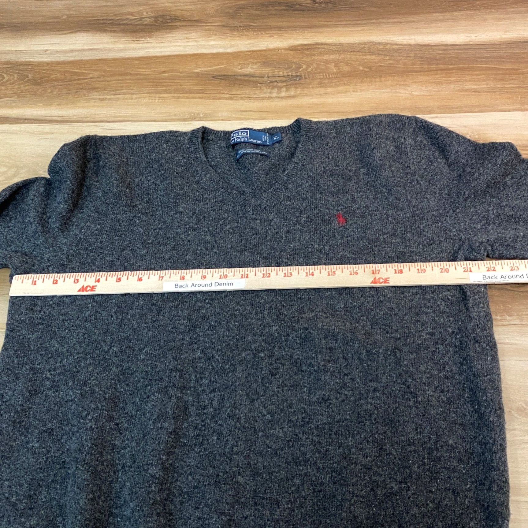 Polo Ralph Lauren Polo Ralph Lauren Mens XL Charcoal Grey 100% Lambswool V-Neck Sweater Red Pony Pullover Knit Long Sleeve Wool Wintry Ivy League Casual Business Mens Size US XL / EU 56 / 4 - 5 Thumbnail