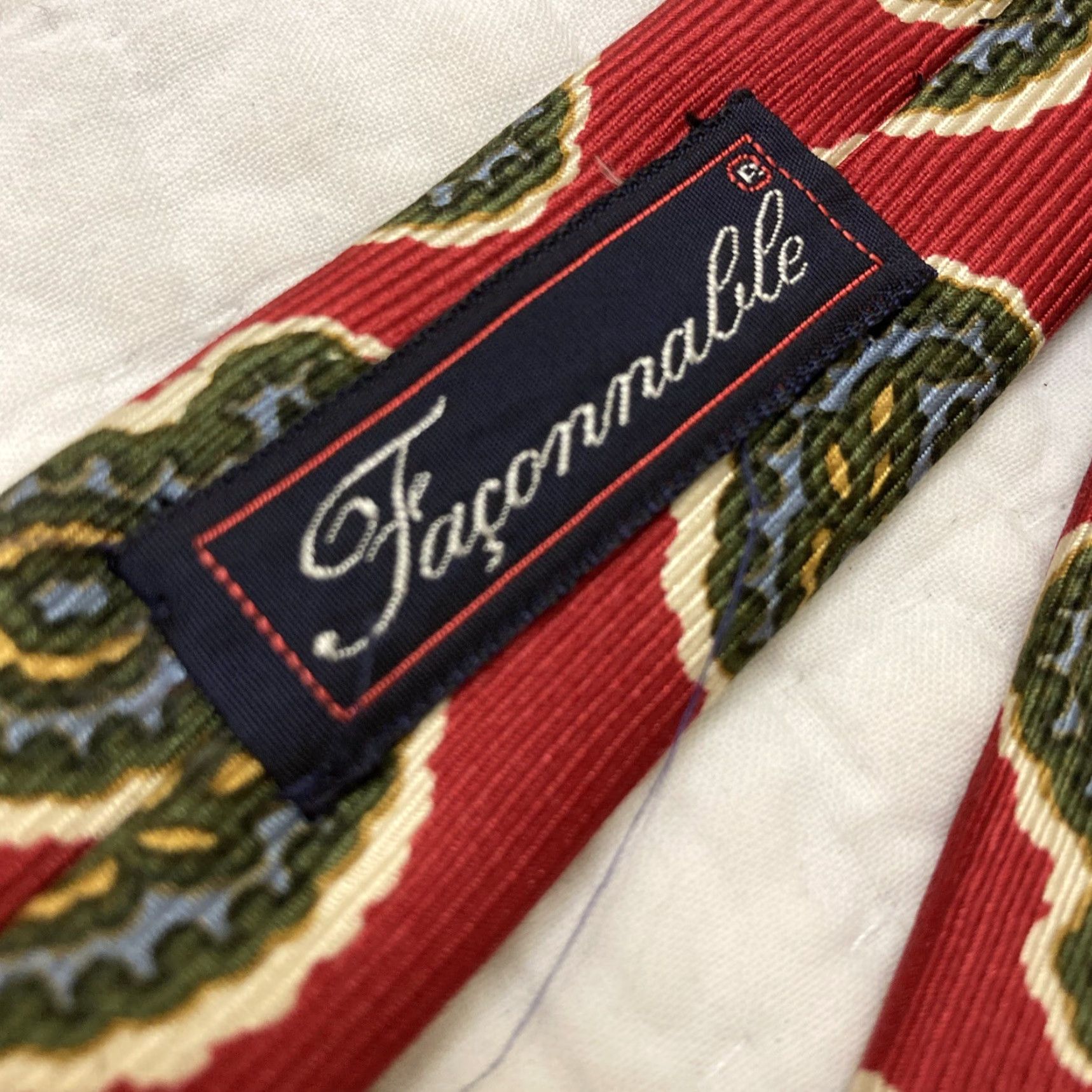 Faconnable FACONNABLE Men 100% Silk Necktie FRANCE Designer Amoeba Paisley Tie Classic Red Long (More Than 60") Handmade N/A Womens/Men Size ONE SIZE - 2 Thumbnail