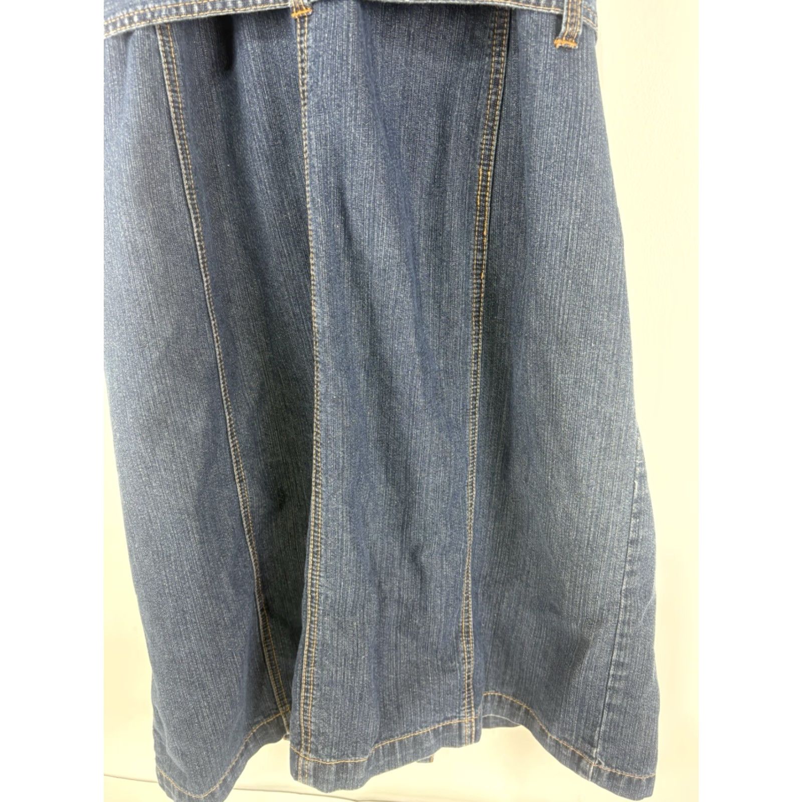Avenue Avenue Jeans Dk Wash Maxi Dress Womens Size 16 Button Denim Cotton Polyester Belted Pockets Short Sleeve Collared Blue Retro 90s Classic Long Sleeve? Size 38" / US 16 / IT 52 - 6 Thumbnail