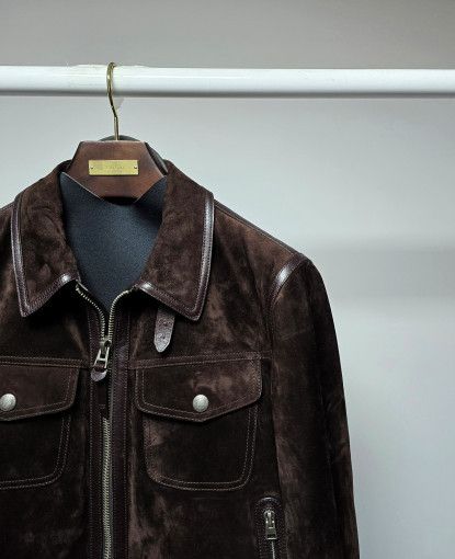 Tom Ford o1sm1stk0824 Cashmere Suede Piping Leather Jacket in Brown Size US L / EU 52-54 / 3 - 2 Thumbnail