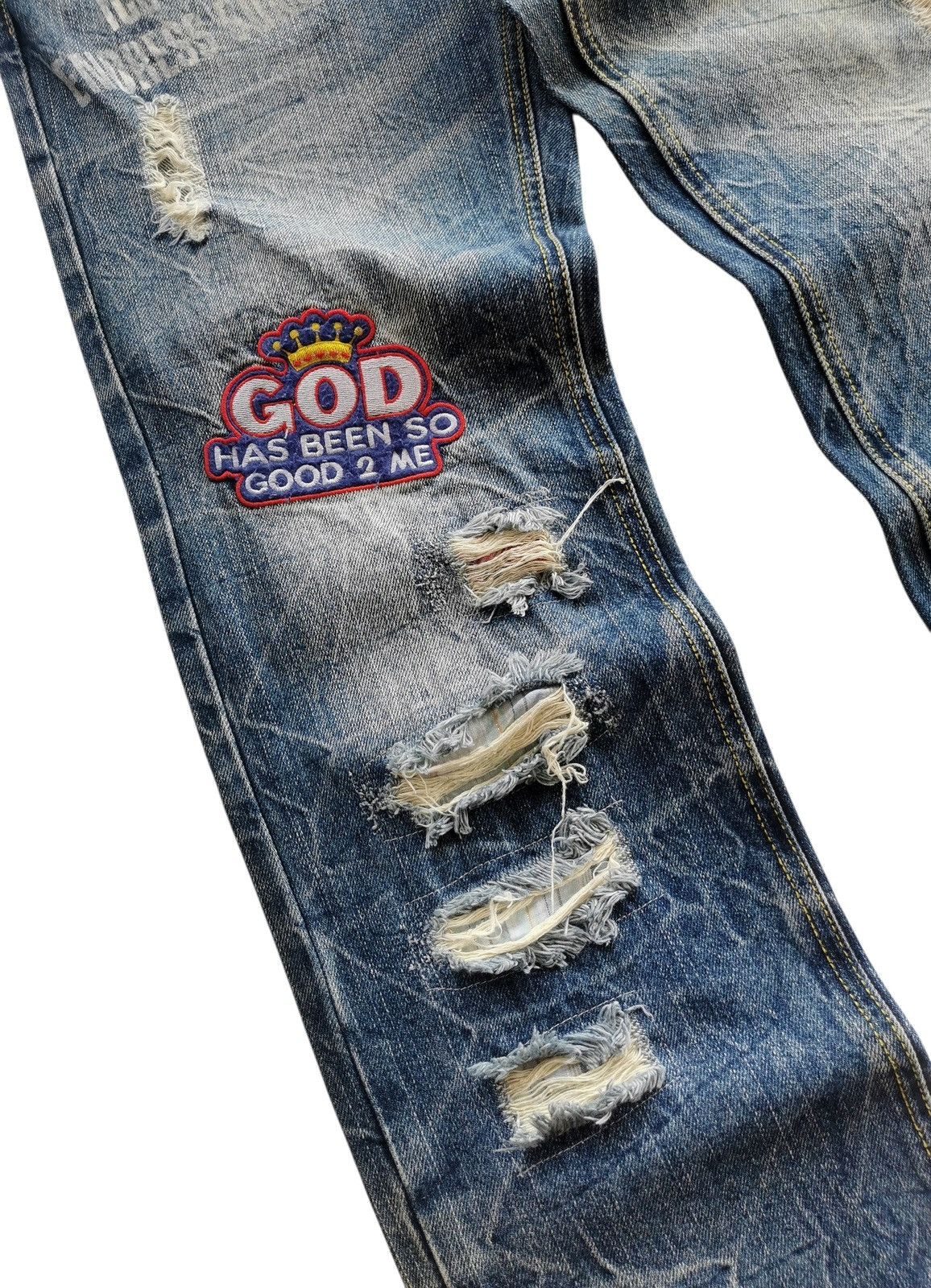 LOWBOX Avantgarde Lowbox Distressed Clawmark Elvis Patches Jeans Size US 31 - 3 Thumbnail