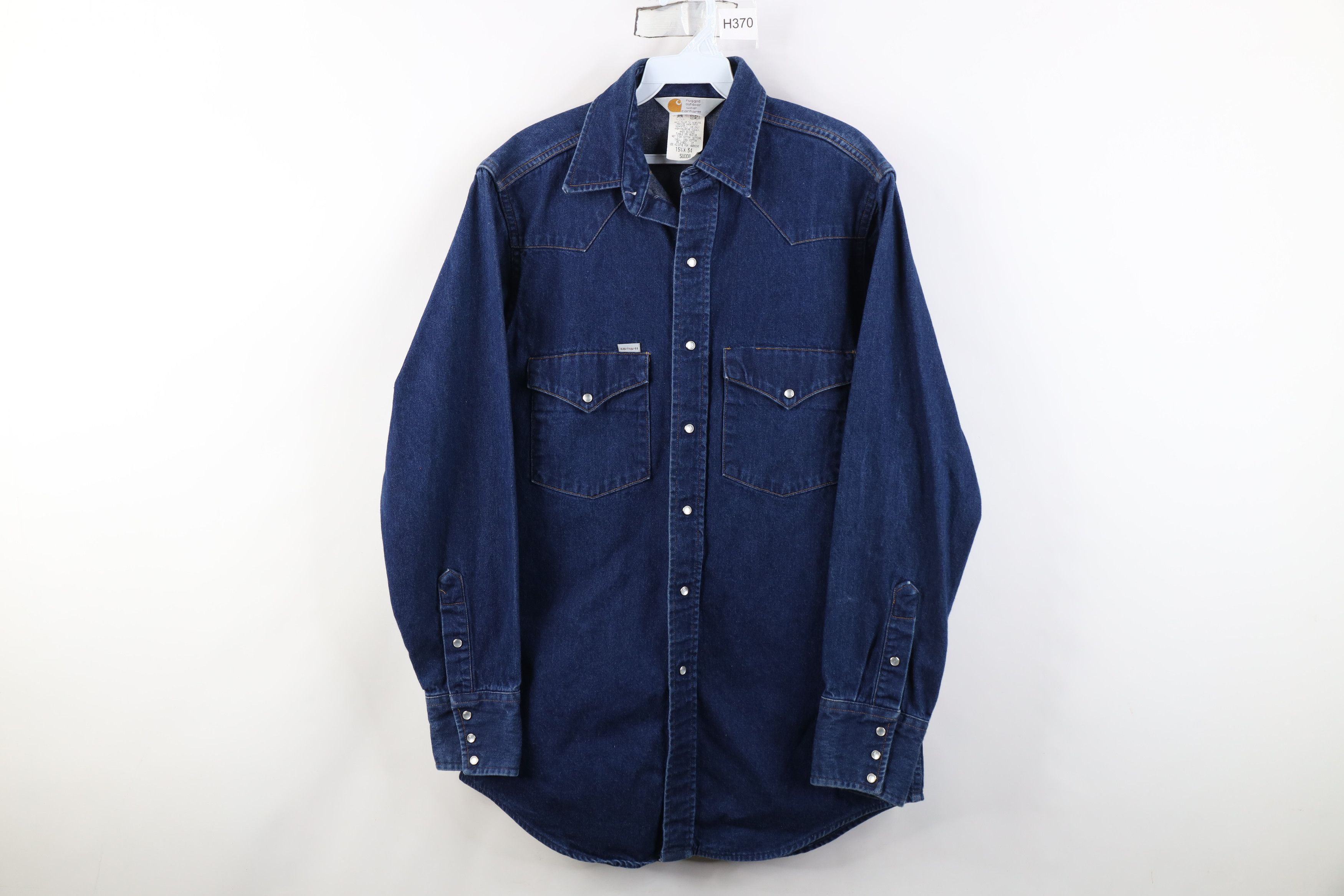 Carhartt Vintage 90s Carhartt Pearl Snap Button Denim Shirt Blue USA Size US M / EU 48-50 / 2 - 1 Thumbnail