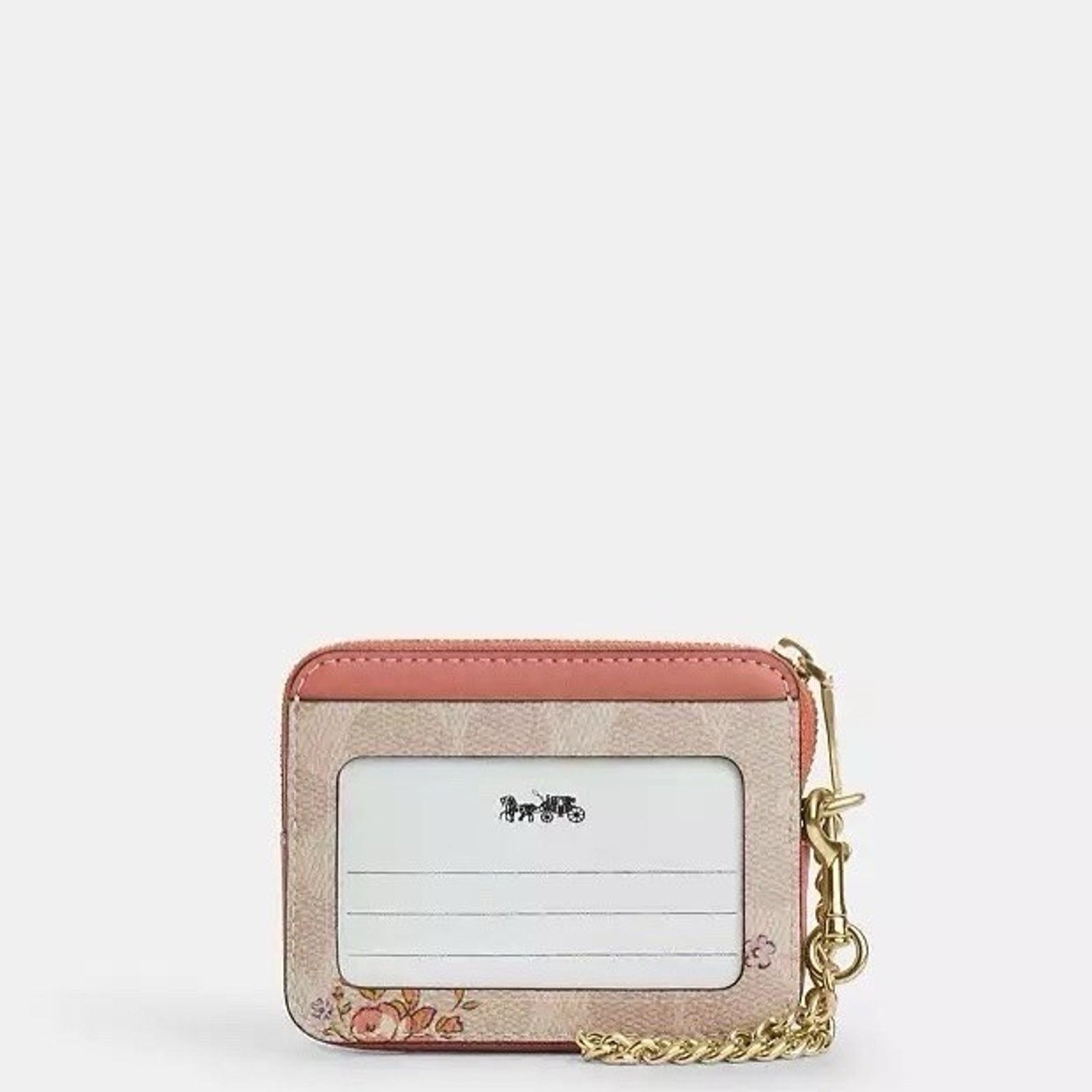 Coach NWT Coach Zip Card Case With Floral Print CAU45 Gold/Sand Size ONE SIZE - 8 Thumbnail
