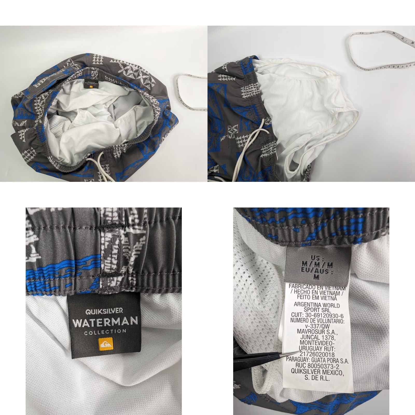 Quiksilver Quiksilver Waterman Hopu Aina Men’s Medium Swim Trunks Lined Drawstring Pockets Blue Trunks Beach Hawaii Aloha Surf Ocean Waves Pattern AOP Size ONE SIZE - 8 Thumbnail