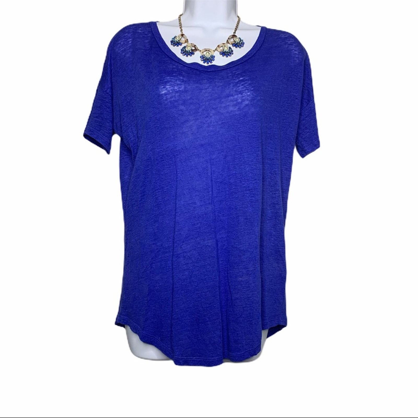 J.Crew J.Crew Summer Bold Blue Linen Relaxed Light T-Shirt XS Scoop Size XS / US 0-2 / IT 36-38 - 1 Thumbnail