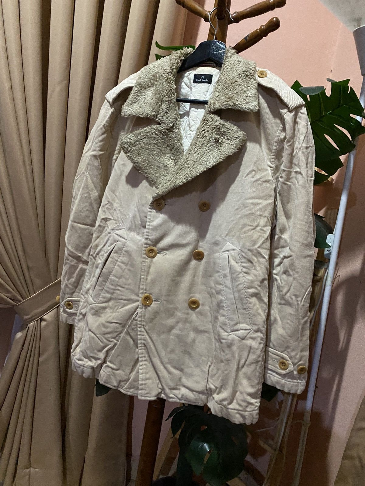 Paul Smith Paul Smith Beige Corduroy Sherpa Collar Double-Breasted Coat Size US M / EU 48-50 / 2 - 4 Thumbnail