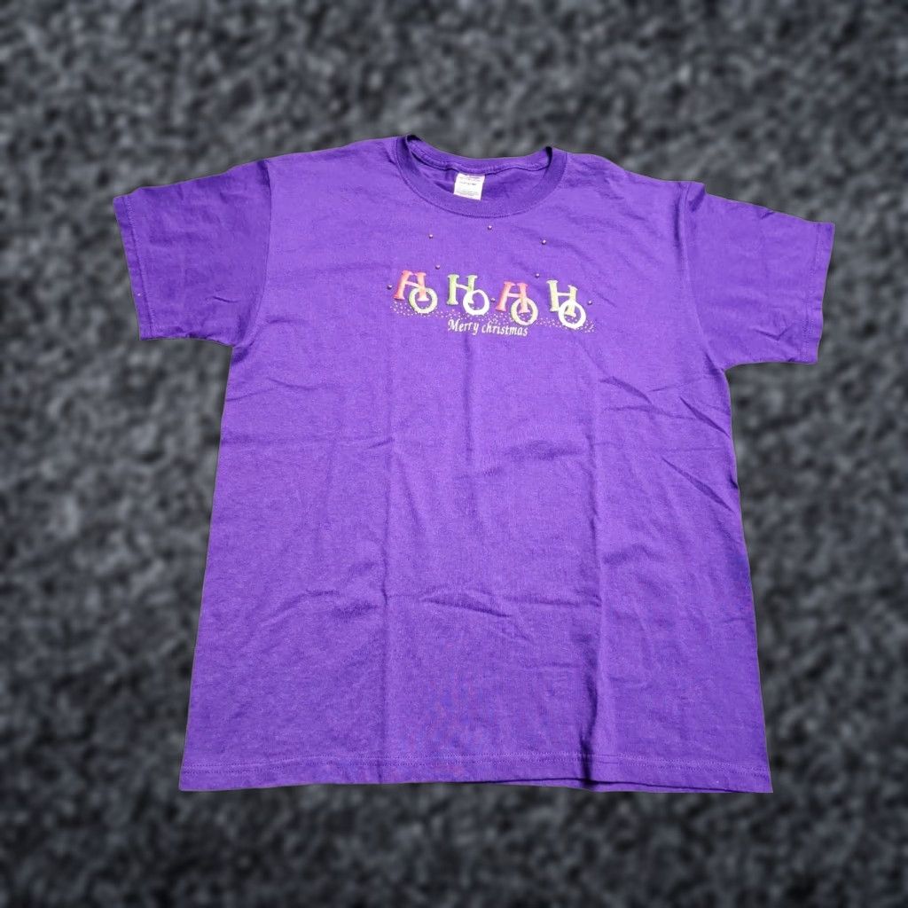 Fruit Of The Loom VINTAGE Fruit of the Loom Mens T-Shirt 90s Christmas Puff Print Purple L Crew Neck Size US L / EU 52-54 / 3 - 1 Thumbnail