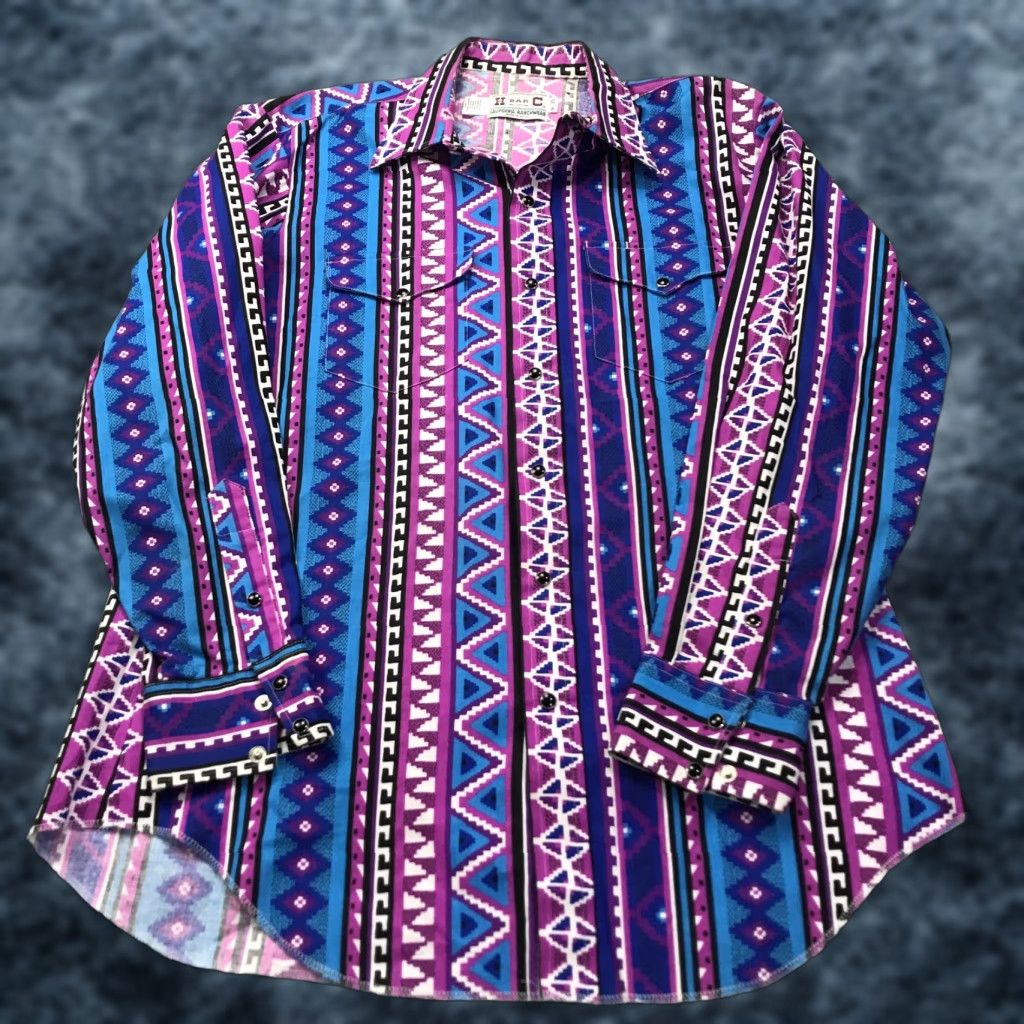 Vintage VINTAGE H Bar C Ranchwear Shirt Mens 16 35 Purple Pearl Snap Cowboy Rancher Size US L / EU 52-54 / 3 - 1 Thumbnail