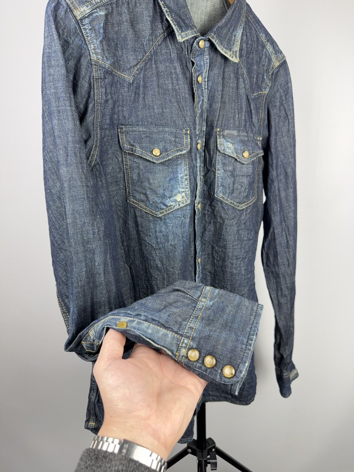 Diesel 00s Vintage Diesel Western Denim Shirt Faded Blue Cotton Size US L / EU 52-54 / 3 - 13 Thumbnail