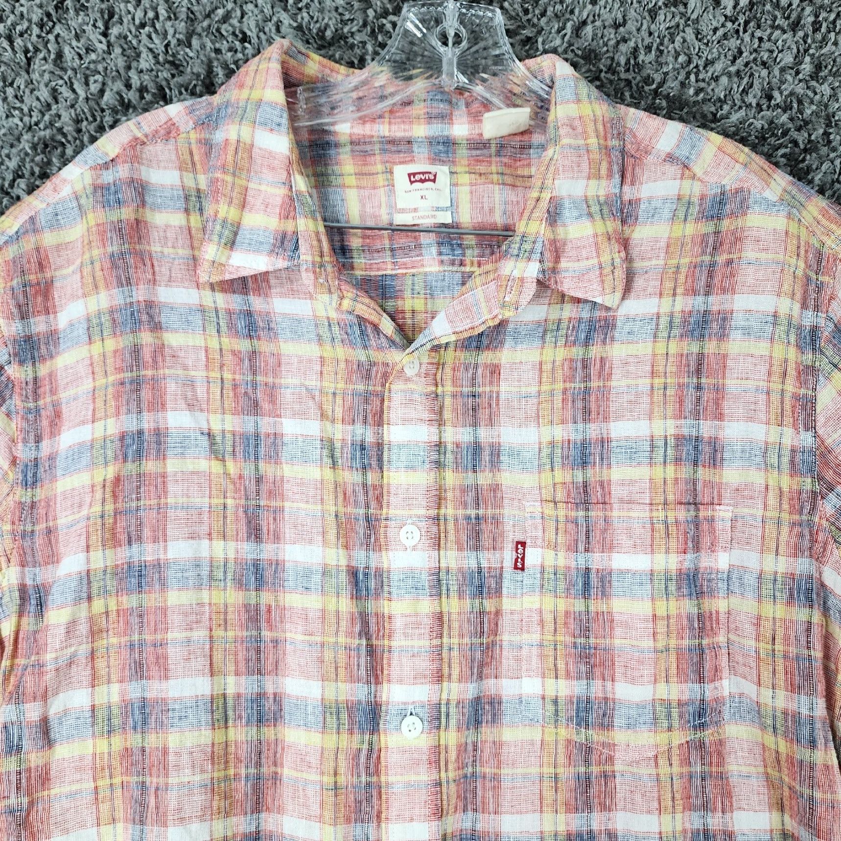 Levi's VINTAGE Levi's Shirt Men Short Sleeve Button-Up Plaid Red XL Adult Men Size XL Size US 36 / EU 52 - 5 Thumbnail