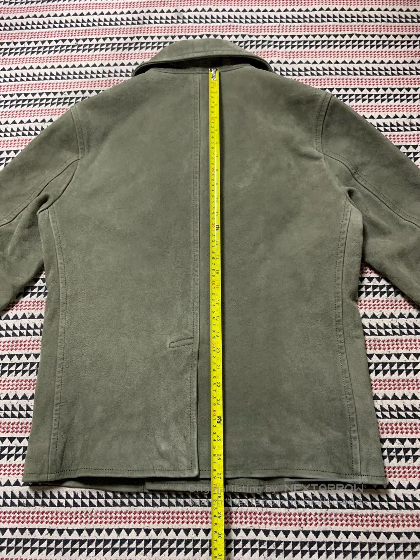 Vintage olive green leather double-breasted jacket. Size US M / EU 48-50 / 2 - 8 Thumbnail