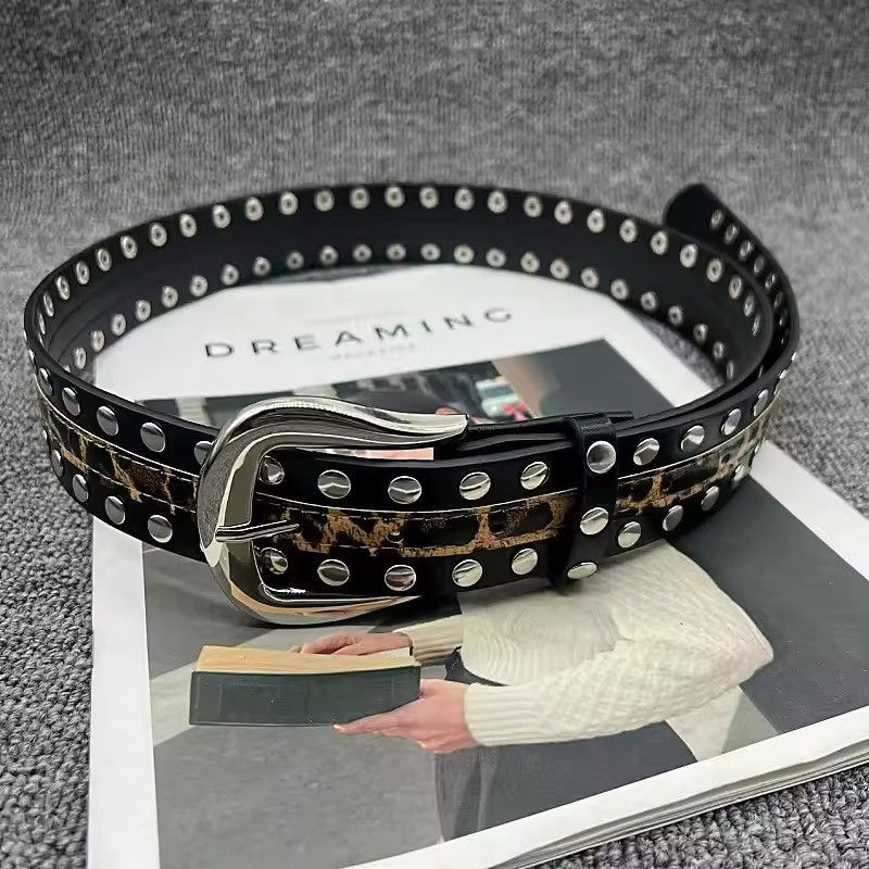 Leather Heavy Metal leopard print Rivet PU Leather Belt Size ONE SIZE - 1 Thumbnail