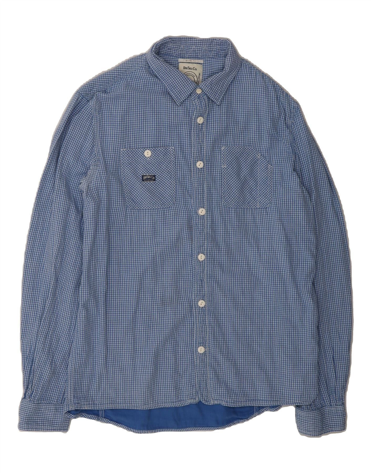 Diesel Mens Slim Fit Flannel Shirt XL Blue Gingham Size US XL / EU 56 / 4 - 1 Thumbnail