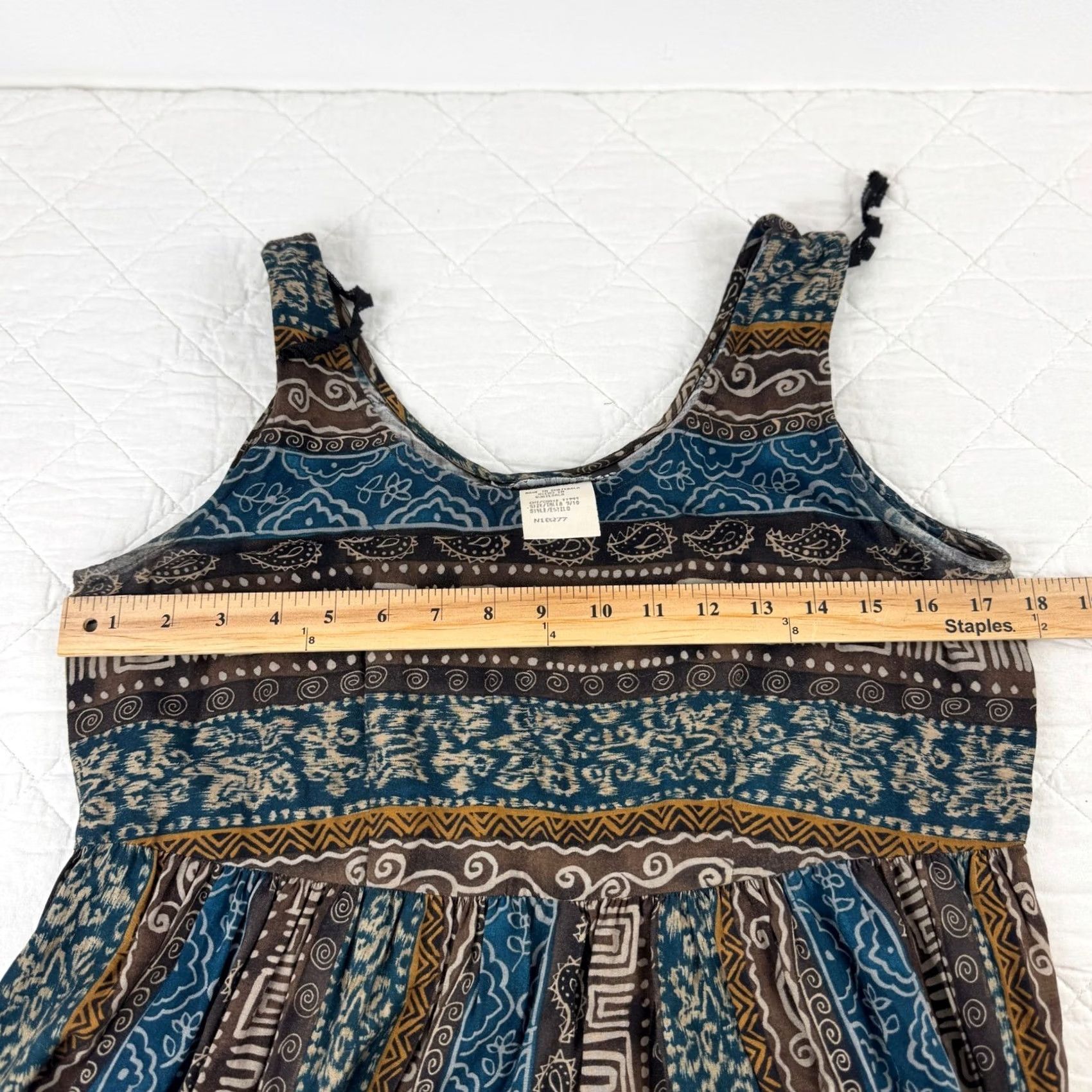 Vintage VINTAGE All That Jazz 90s Rayon Boho Geometric Paisley Mini Dress Blue Brown 9/10 Size L / US 10 / IT 46 - 6 Thumbnail