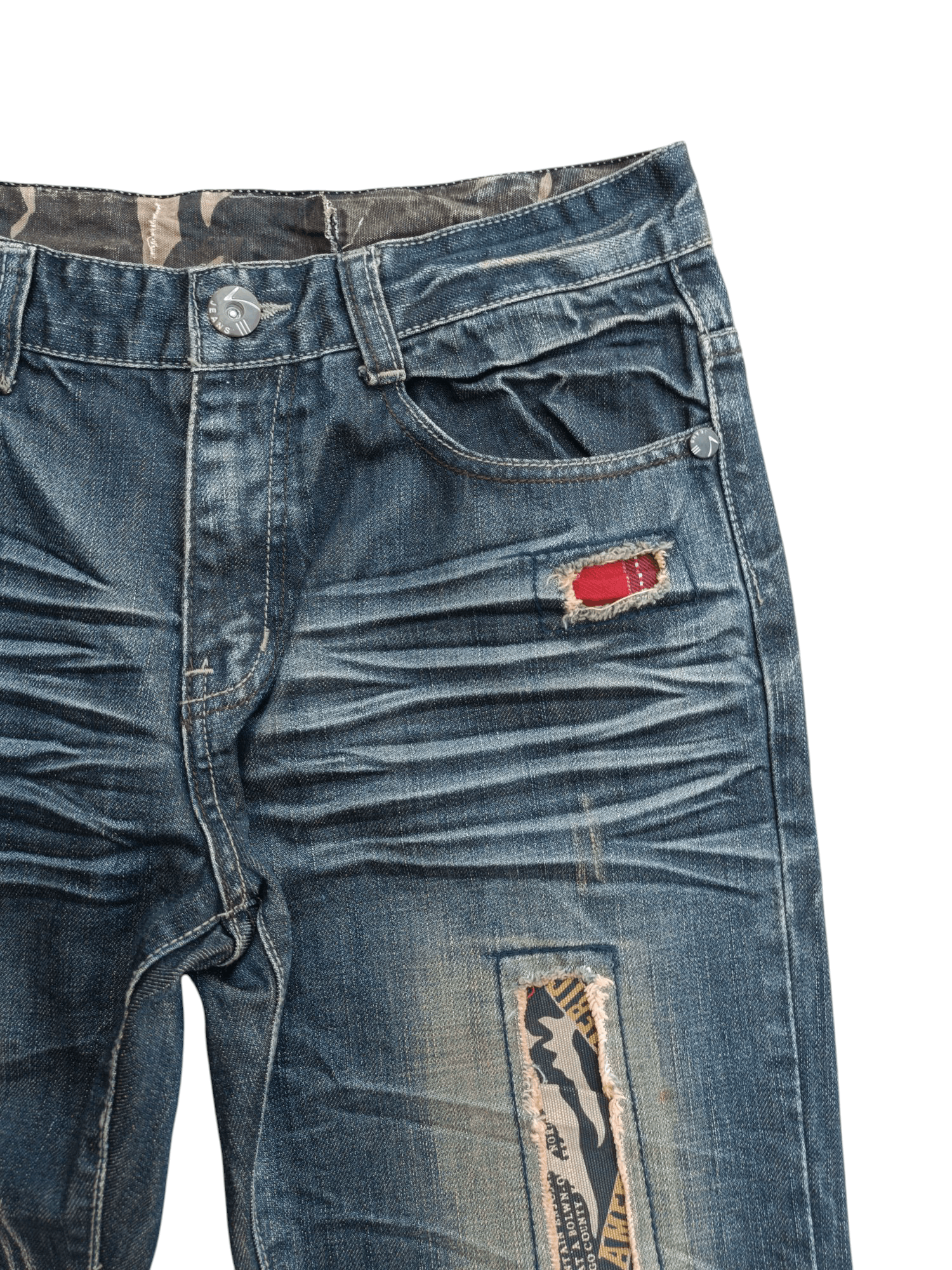 Japanese Brand × Think Skateboards Japanese Brand Distressed Patch Whiskers Faded Denim E263 Size US 30 / EU 46 - 5 Thumbnail