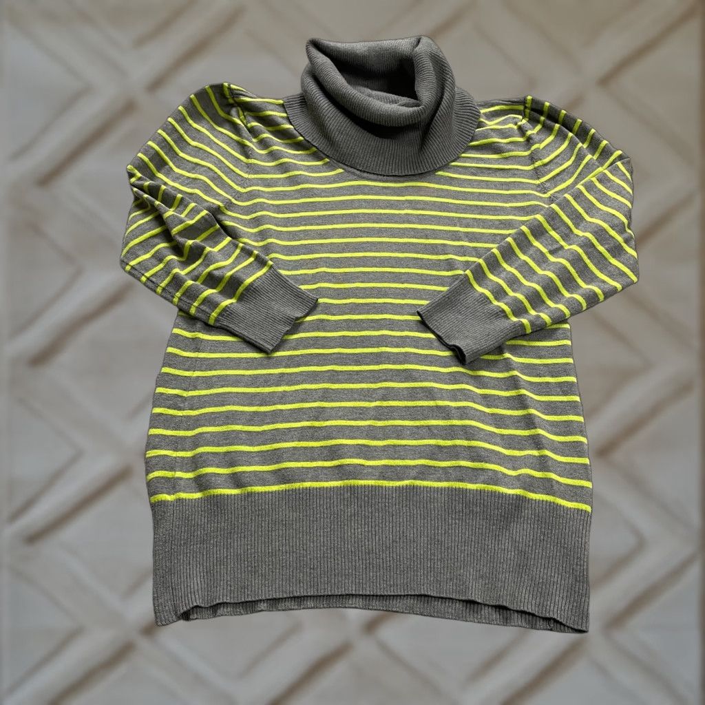 Vintage One A Sweater Womens Large Gray Yellow Striped Cowl Neck Knit Long Sleeve Pullover Casual Womens Size L / US 10 / IT 46 - 1 Thumbnail