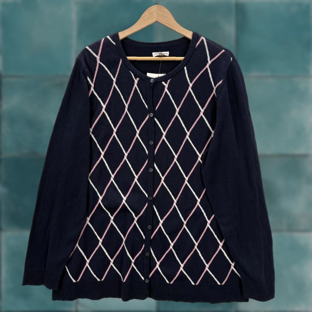 Croft & Barrow Croft & Barrow Cardigan Sweater Womens 2X Plus Blue Argyle Crew Neck Cotton NWT Size XXL / US 16-18 / IT 52-54 - 1 Thumbnail