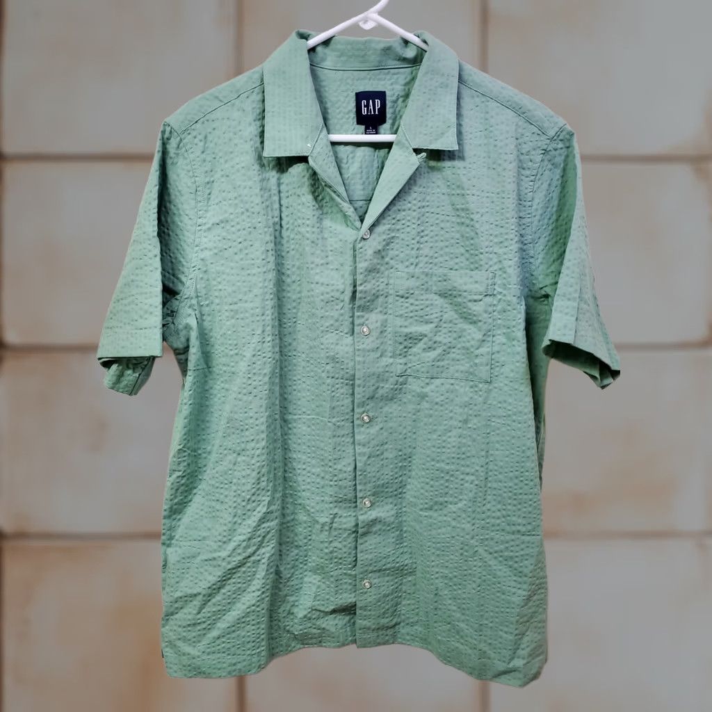 Gap Gap Seersucker Shirt Mens Large Granite Green Short Sleeve Button Up NWT Size US L / EU 52-54 / 3 - 1 Thumbnail