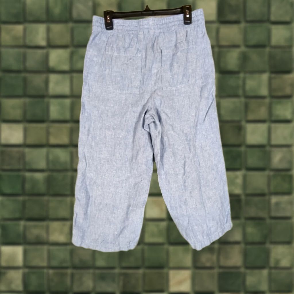Lands' End Lands' End Linen Blend Pants Women 6 Wide-Leg Pull On Elastic Waist Pockets Blue Beach Coastal Grandma Casual Travel Vintage: No Size 28" / US 6 / IT 42 - 1 Thumbnail