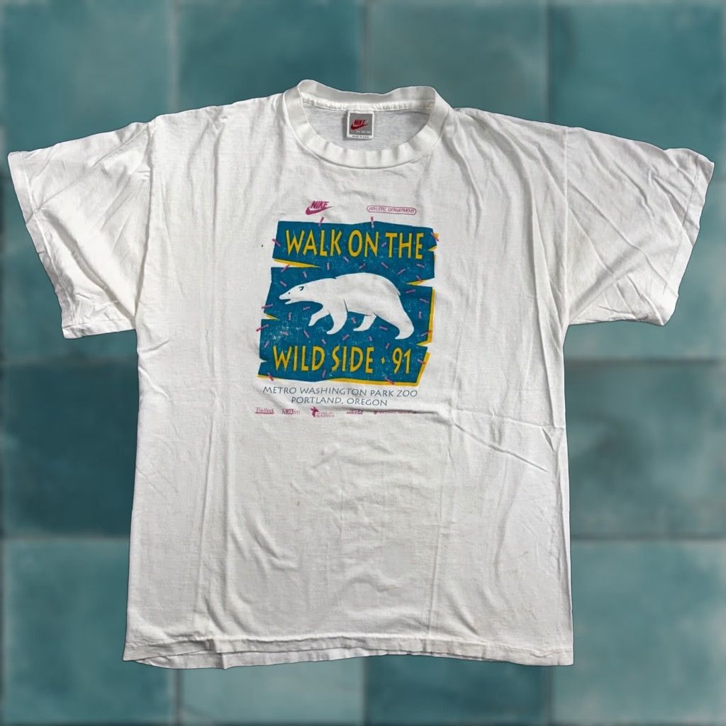 Nike VINTAGE Nike Walk On The Wild Side 90s VTG T Shirt 1991 Polar Bear Animals PDX Oregon Mens XL White Short Sleeve Crew Neck Graphic Print Size US XL / EU 56 / 4 - 1 Thumbnail