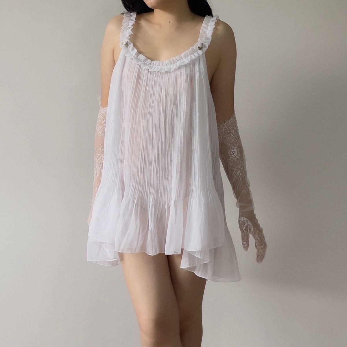 Victoria's Secret Victoria’s Secret White Chiffon Mini Slip Dress (L–XL) Size XL / US 12-14 / IT 48-50 - 2 Thumbnail