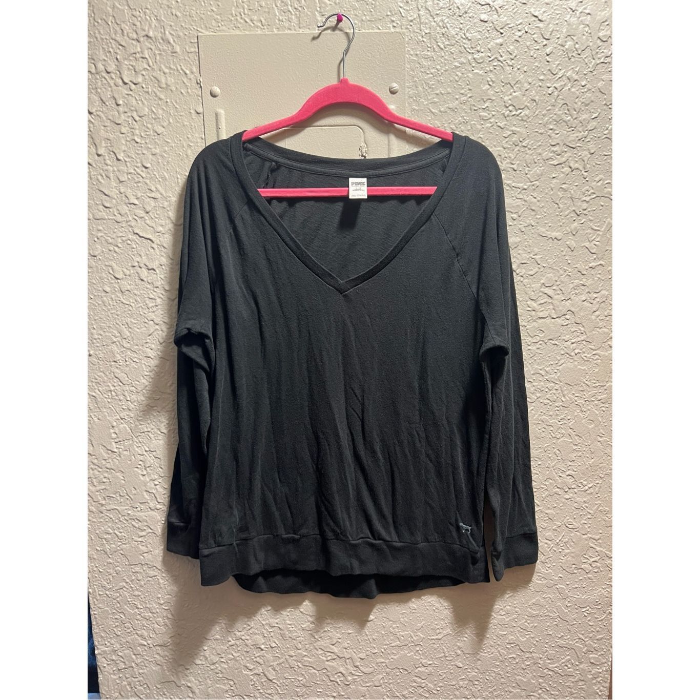 Pink PINK By Victoria’s Secret Black V-Neck Long Sleeve Top Woman Size L / US 10 / IT 46 - 1 Thumbnail