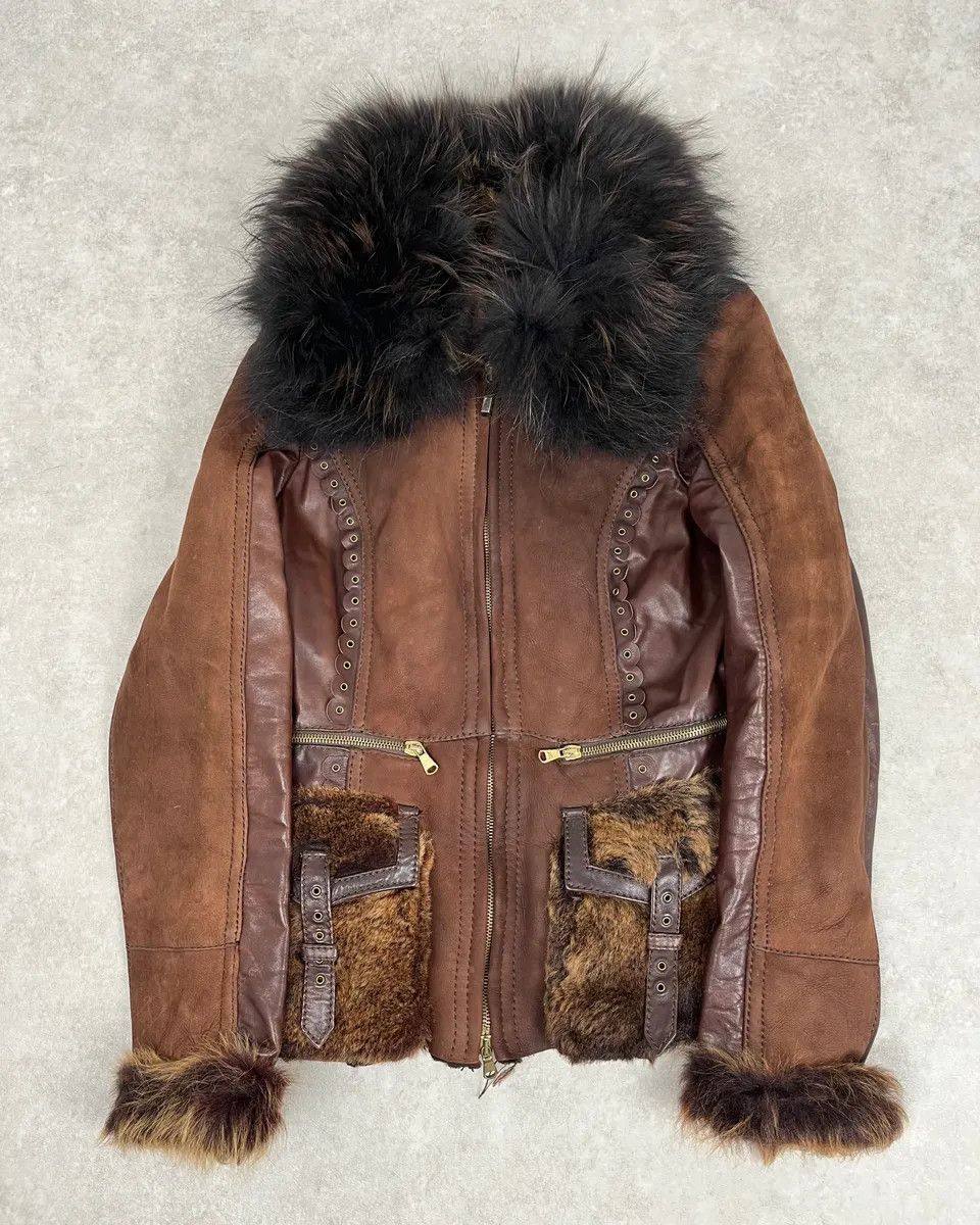 Roberto Cavalli 2000s Roberto Cavalli Brown Fur Leather Jacket Size S / US 4 / IT 40 - 1 Thumbnail