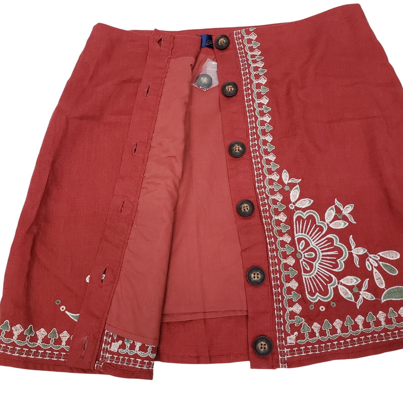 Other FRANCESCA'S Buttoned Embroidered Mini Skirt Lined L Floral Size 33" - 6 Thumbnail