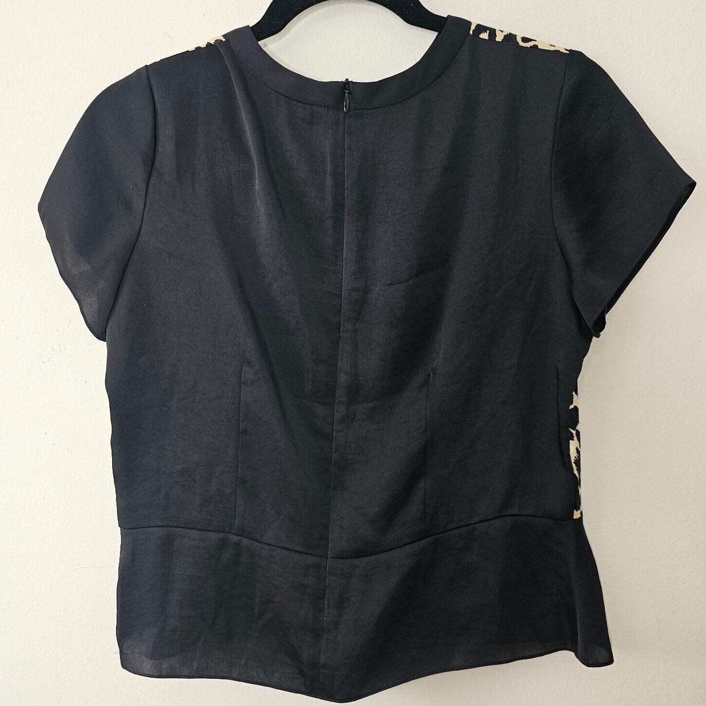Other ASV Asava Black Cheetah Print Satin Short Sleeve Peplum Top Size M / US 6-8 / IT 42-44 - 2 Thumbnail