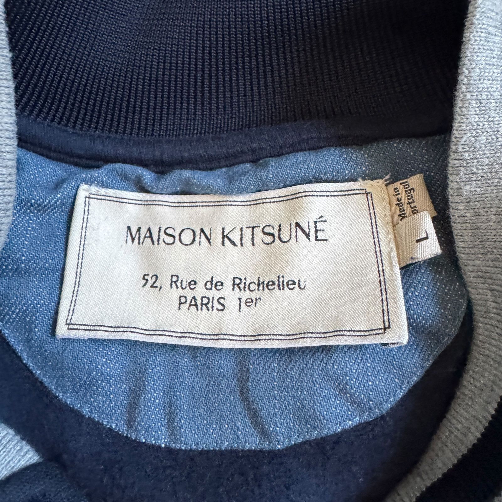 Maison Kitsune Maison Kitsune Varsity Stadium Jacket Navy Grey Size US L / EU 52-54 / 3 - 6 Thumbnail