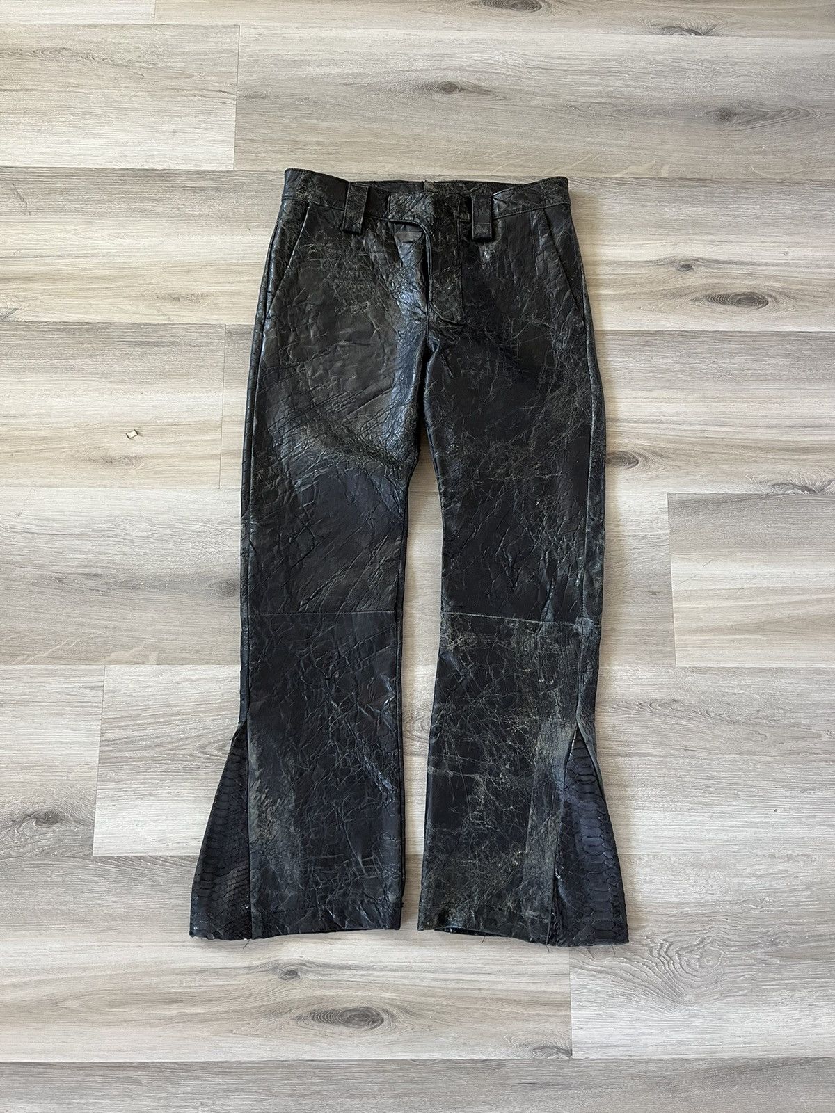 Image of Vintage Botta S Creator Cracked Leather Pants in Black, Men's (Size 31)