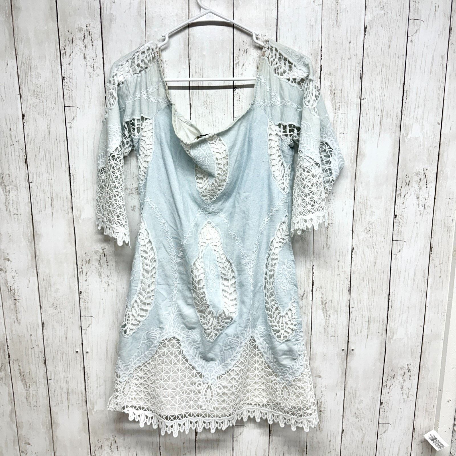 Other Vtg Lucy Paris Dress Small Blue White Lace Short Sleeve Mini Size S / US 4 / IT 40 - 6 Thumbnail
