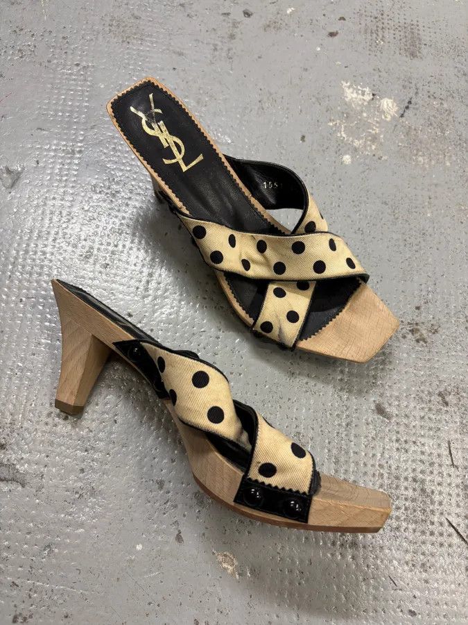 Saint Laurent Paris 2000s Yves Saint Laurent Dot Cream Sandals Heels Size US 7 / IT 37 - 6 Thumbnail