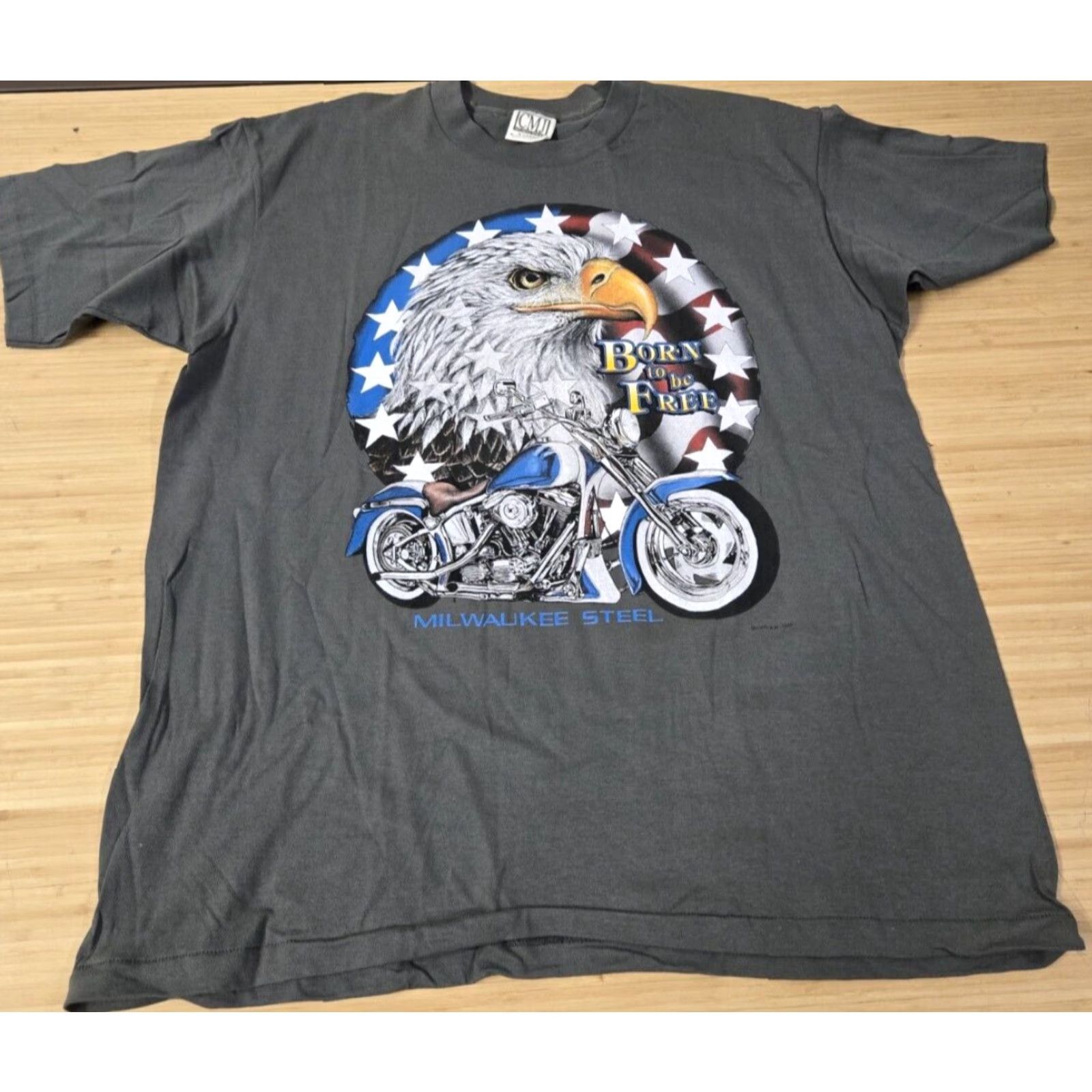 Vintage VINTAGE CMJ T-Shirt Biker XL Gray Short Sleeve Crew Neck Graphic Tee Sturgis Born To Be Free Milwaukee Steel 1990s Mens Size US XL / EU 56 / 4 - 2 Thumbnail