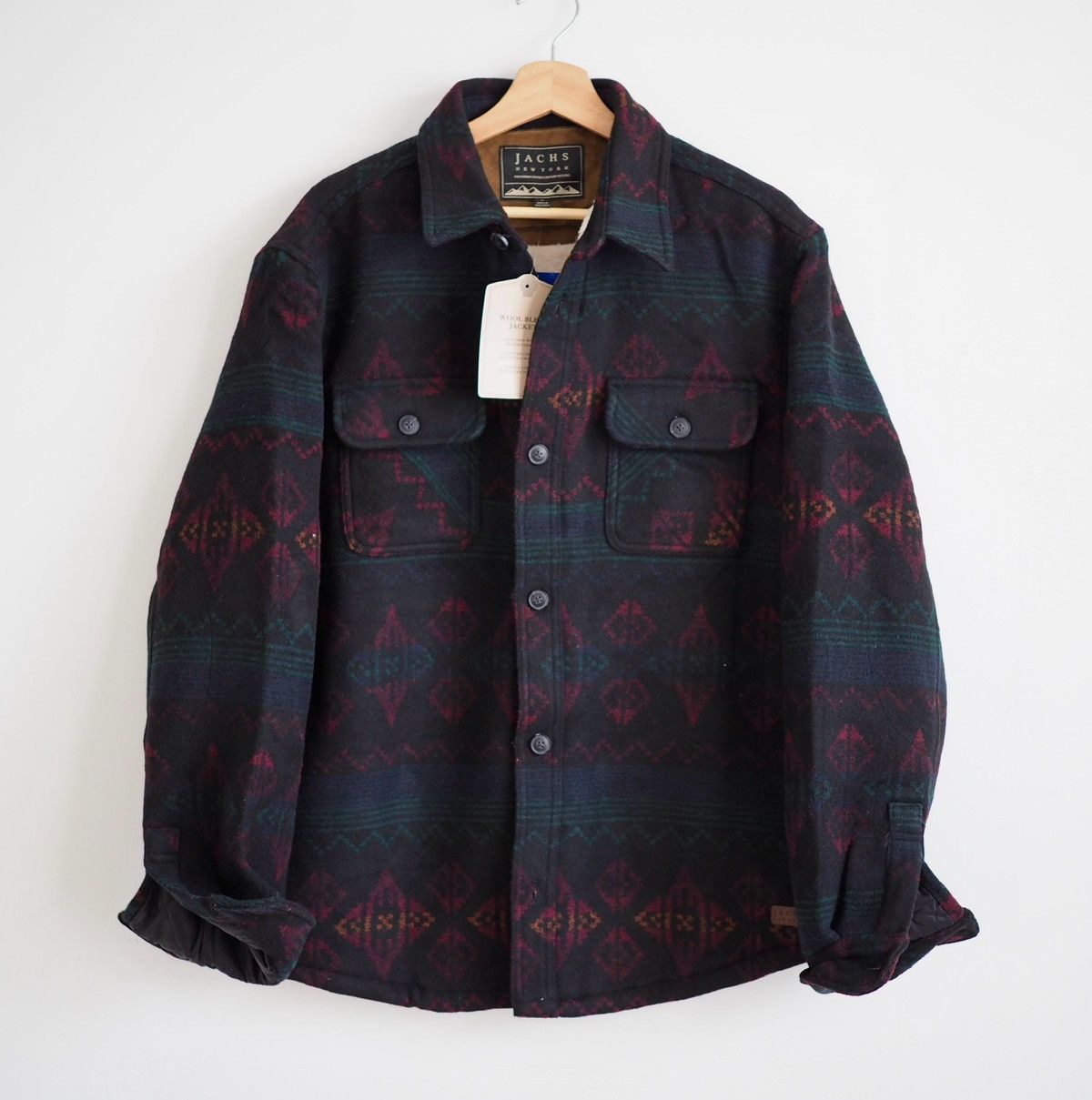image of Jachs New York Aztec Wool Blend Fleece Shirt Jacket Large in Black, Men's